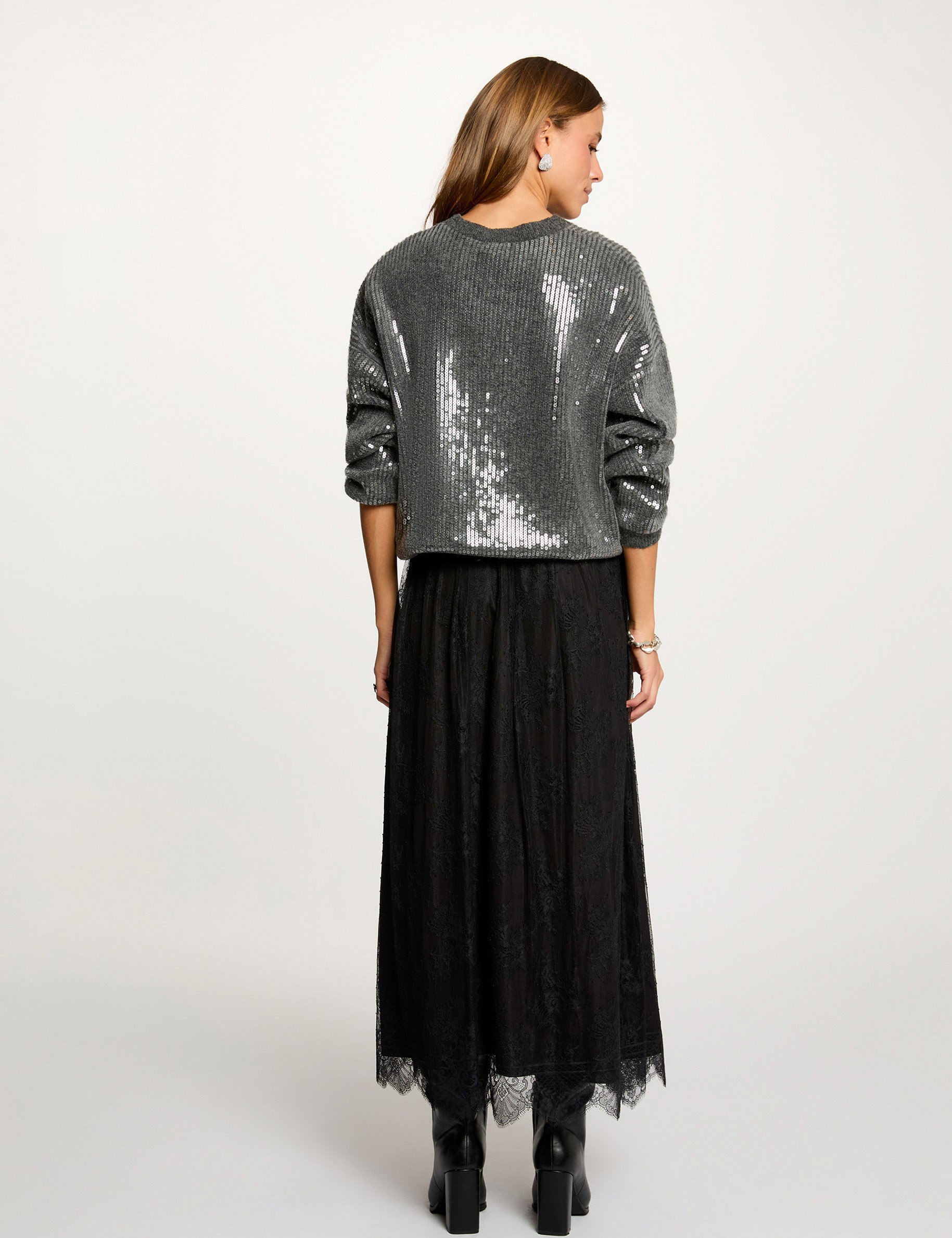 sequin sweater with round neck dark grey women Sequin sweater with round neck dark grey women