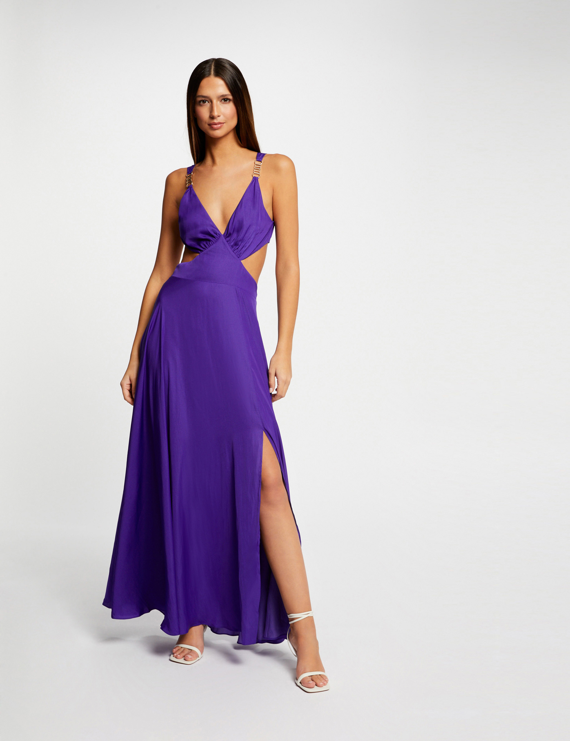 Maxi A-line dress with openings dark purple ladies'