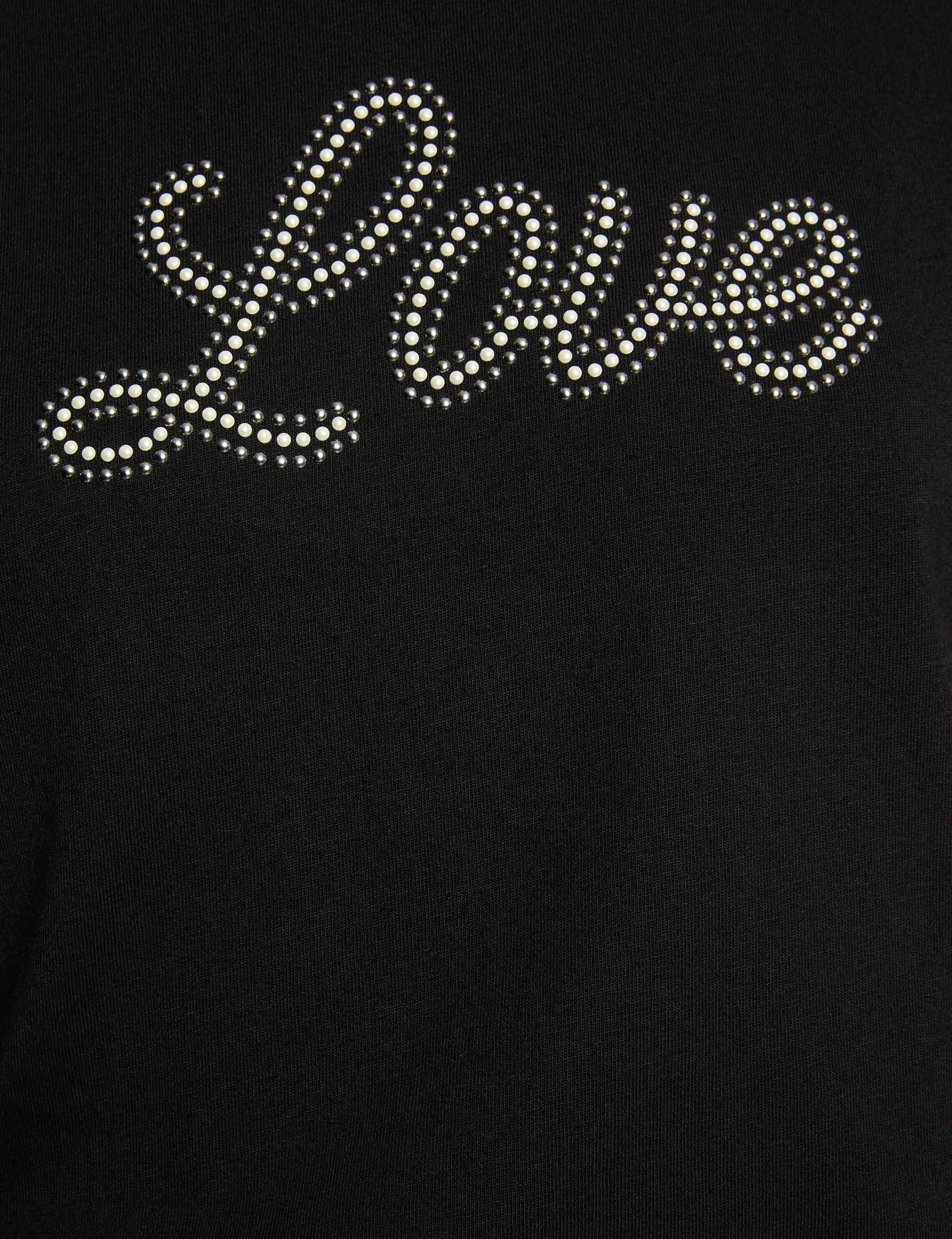 v neck t shirt with rhinestones black women null