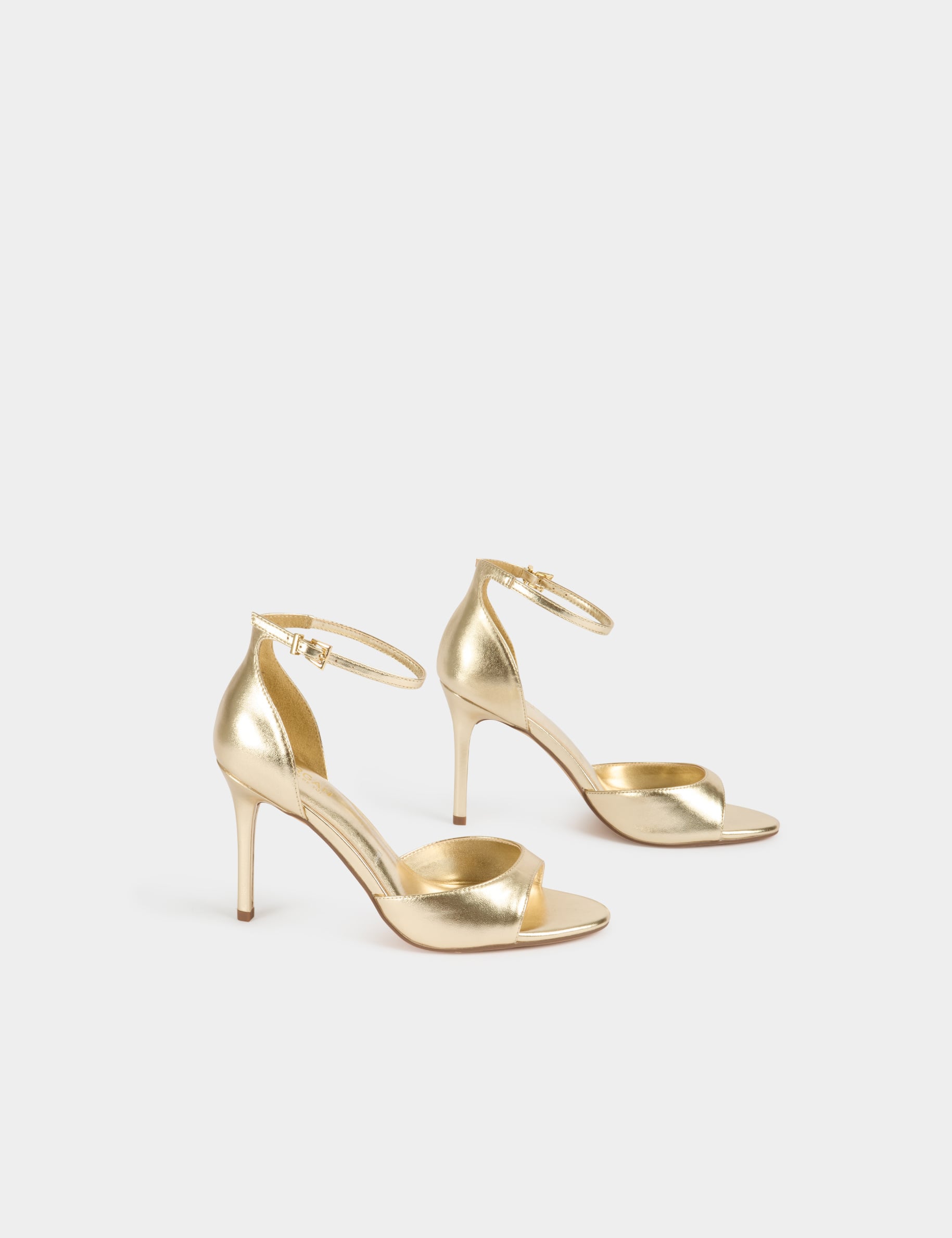 Faux leather heeled sandals gold yellow women