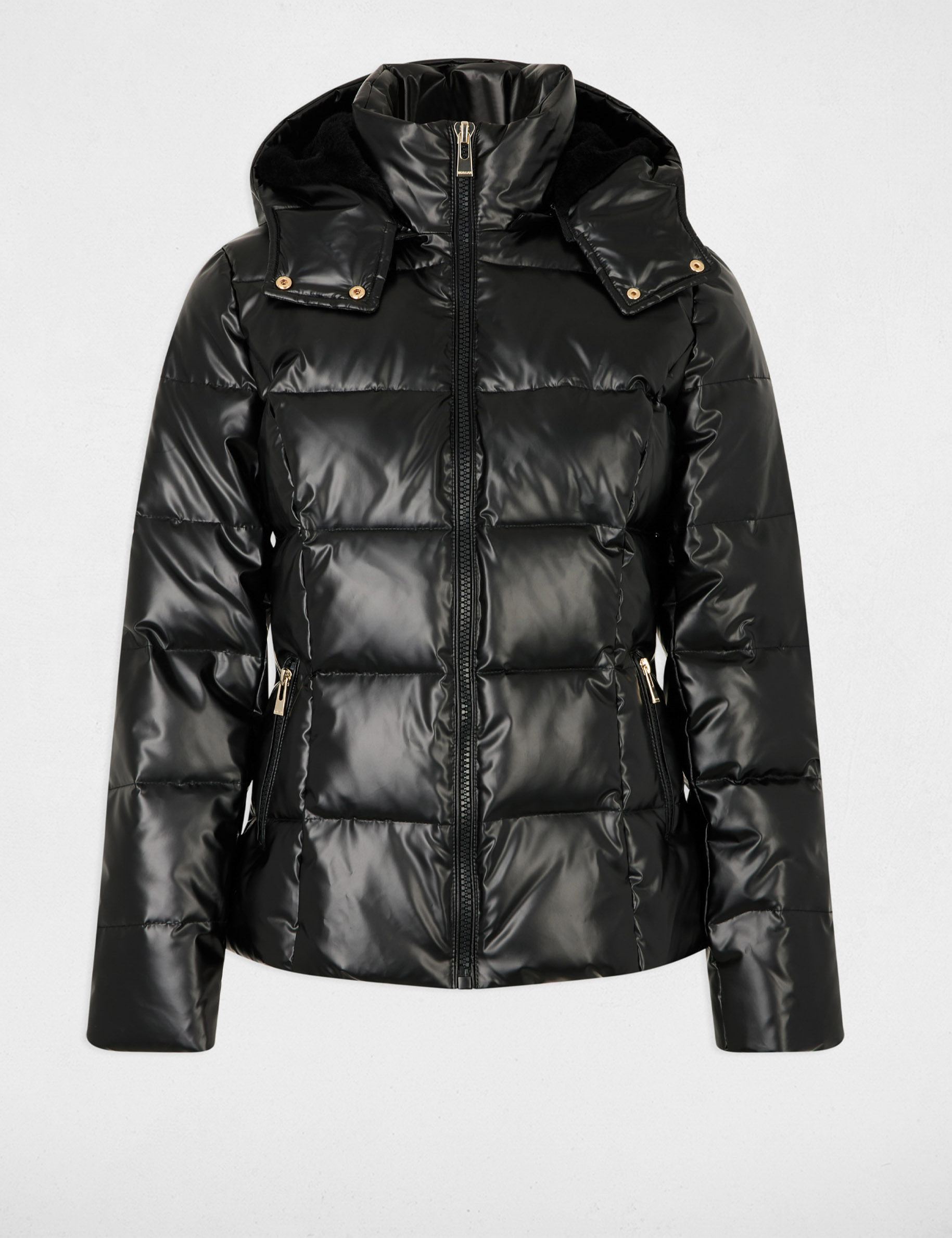 Doudoune courte brillante noir femme