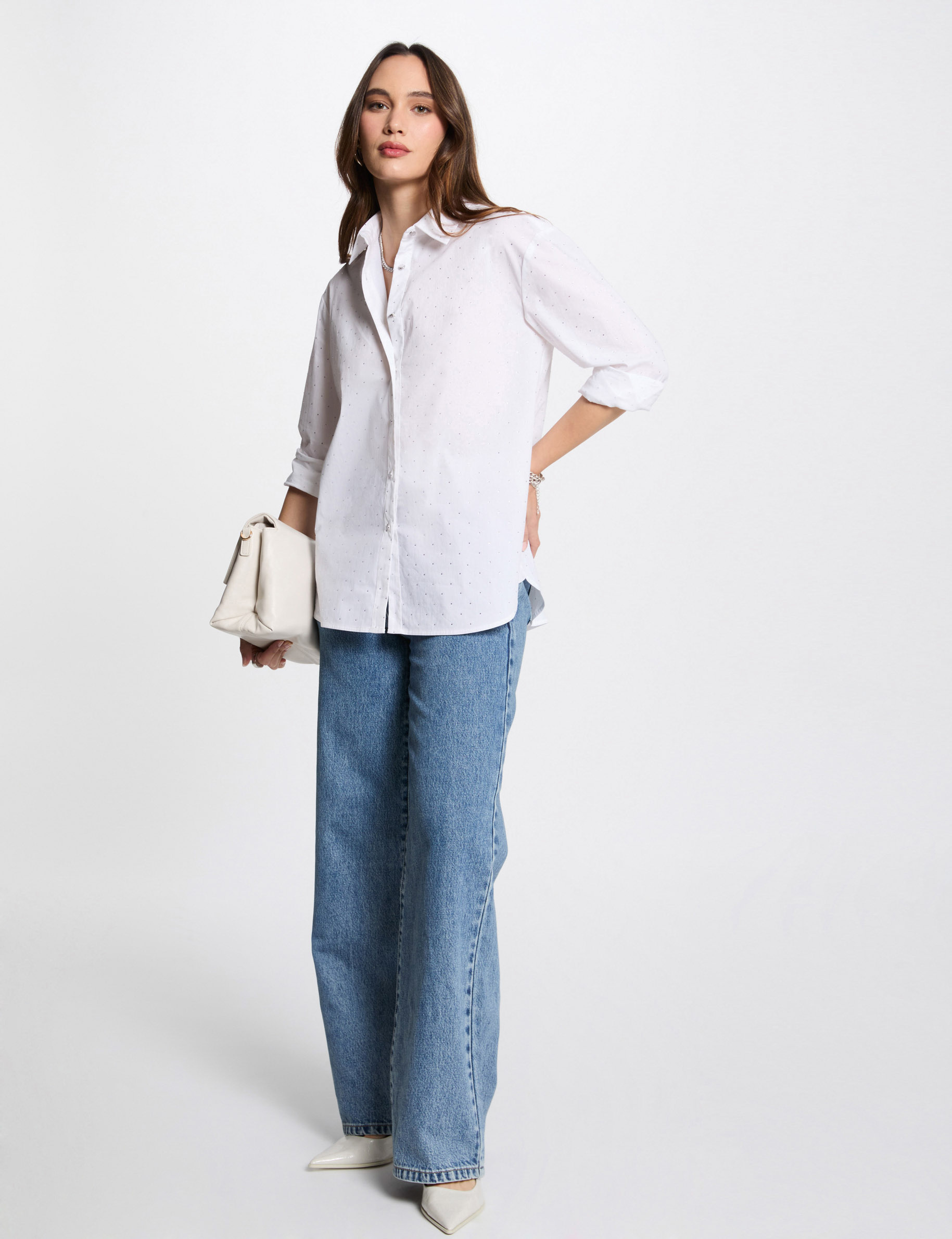long sleeved shirt rhinestones white women Long-sleeved shirt rhinestones white women