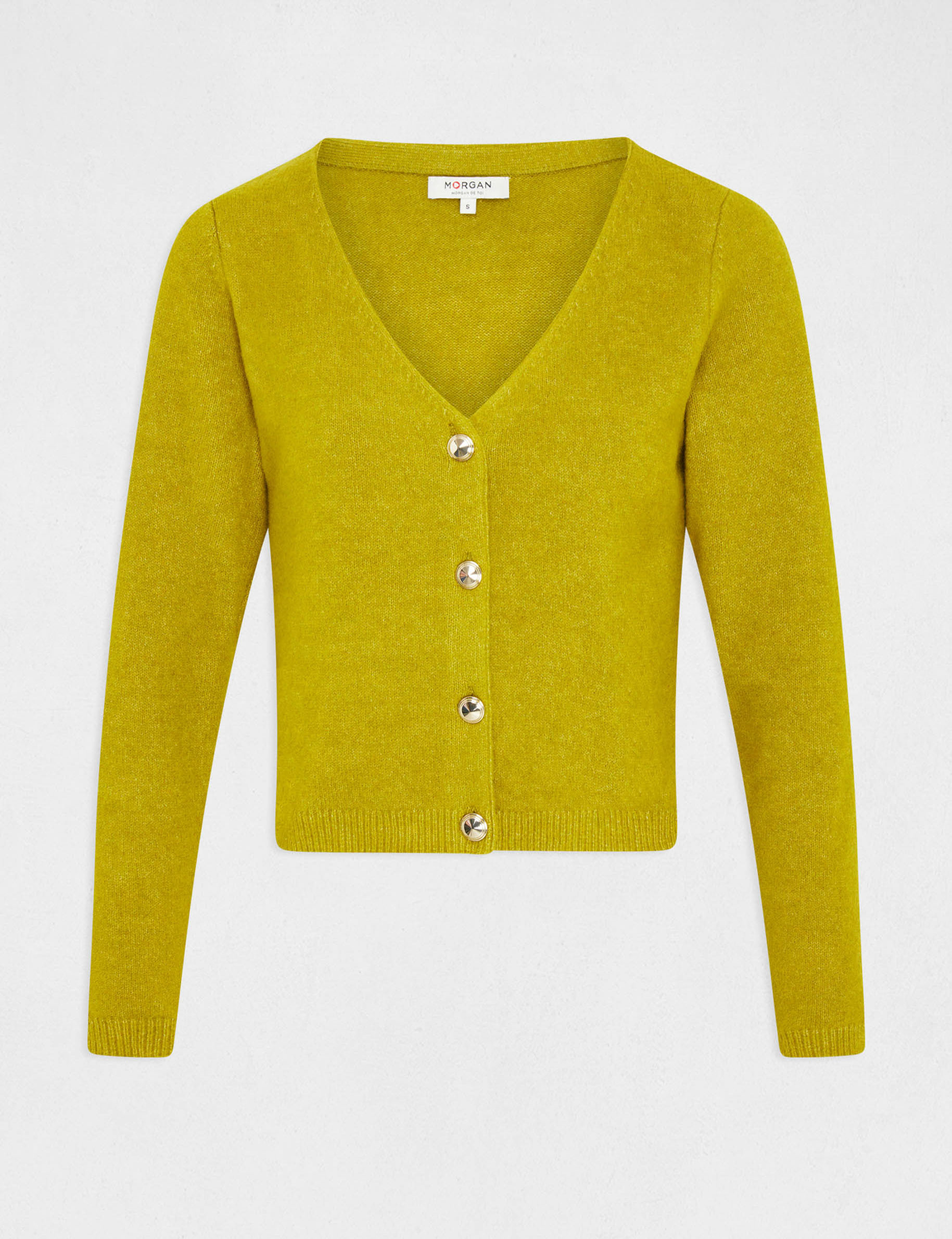 Straight buttoned cardigan with V-neck aniseed ladies'