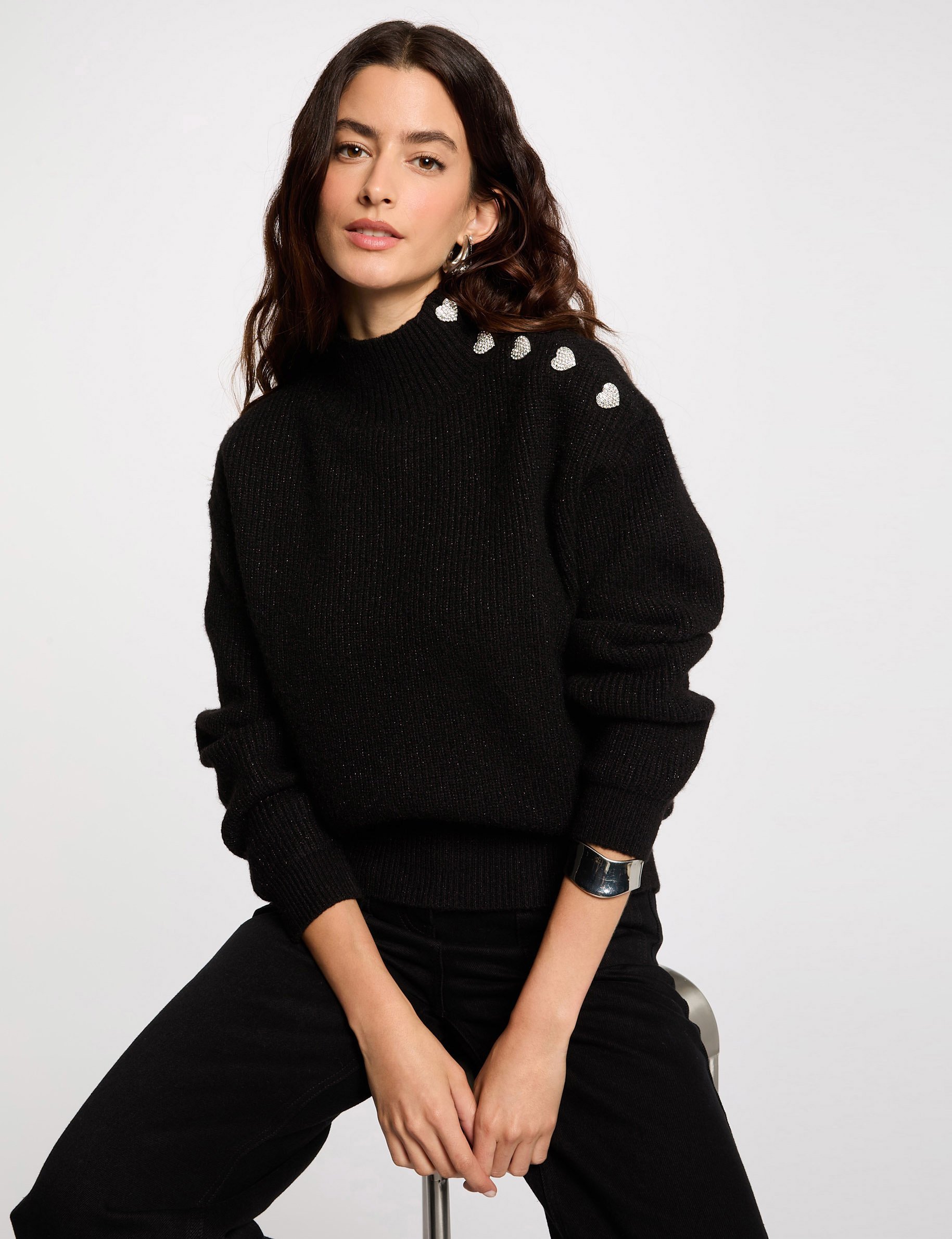 Long-sleeved jumper with buttons black women
