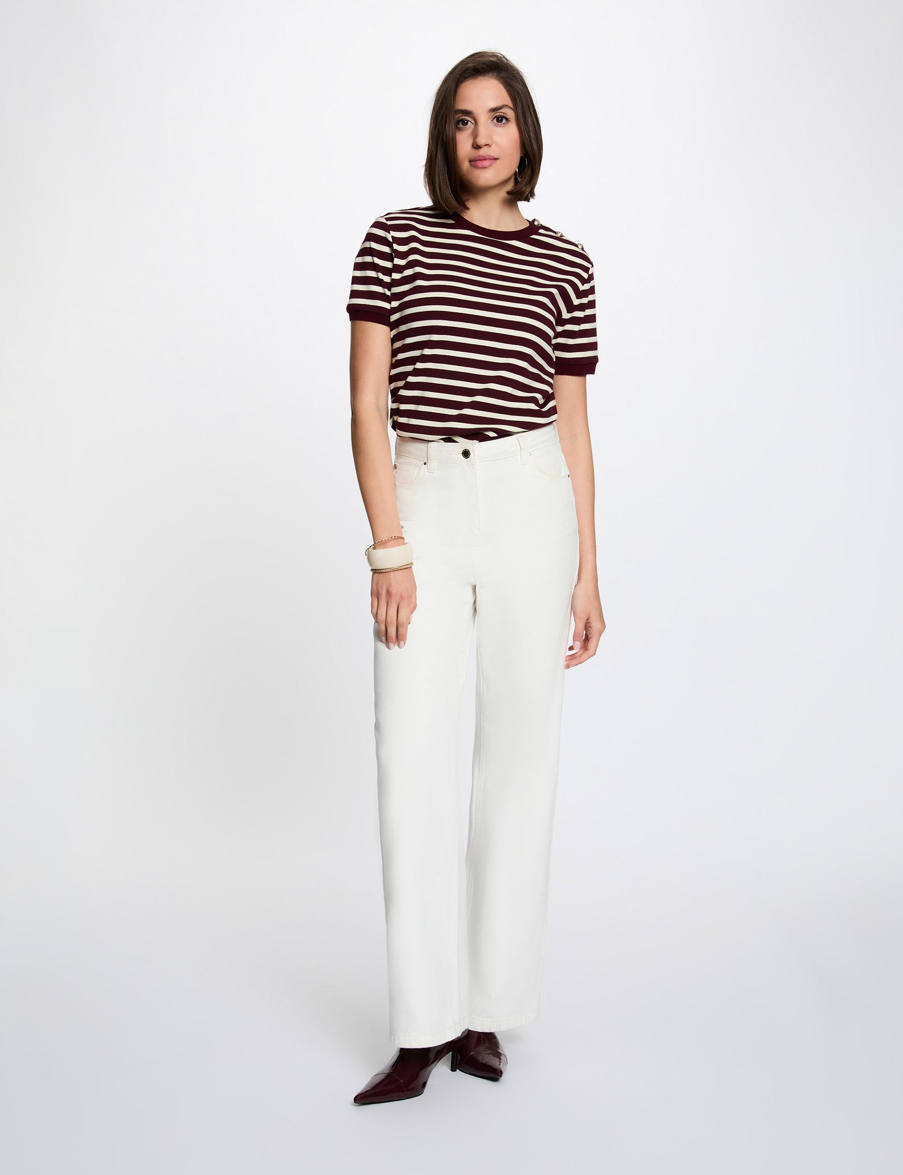 Striped t-shirt with round neck plum women