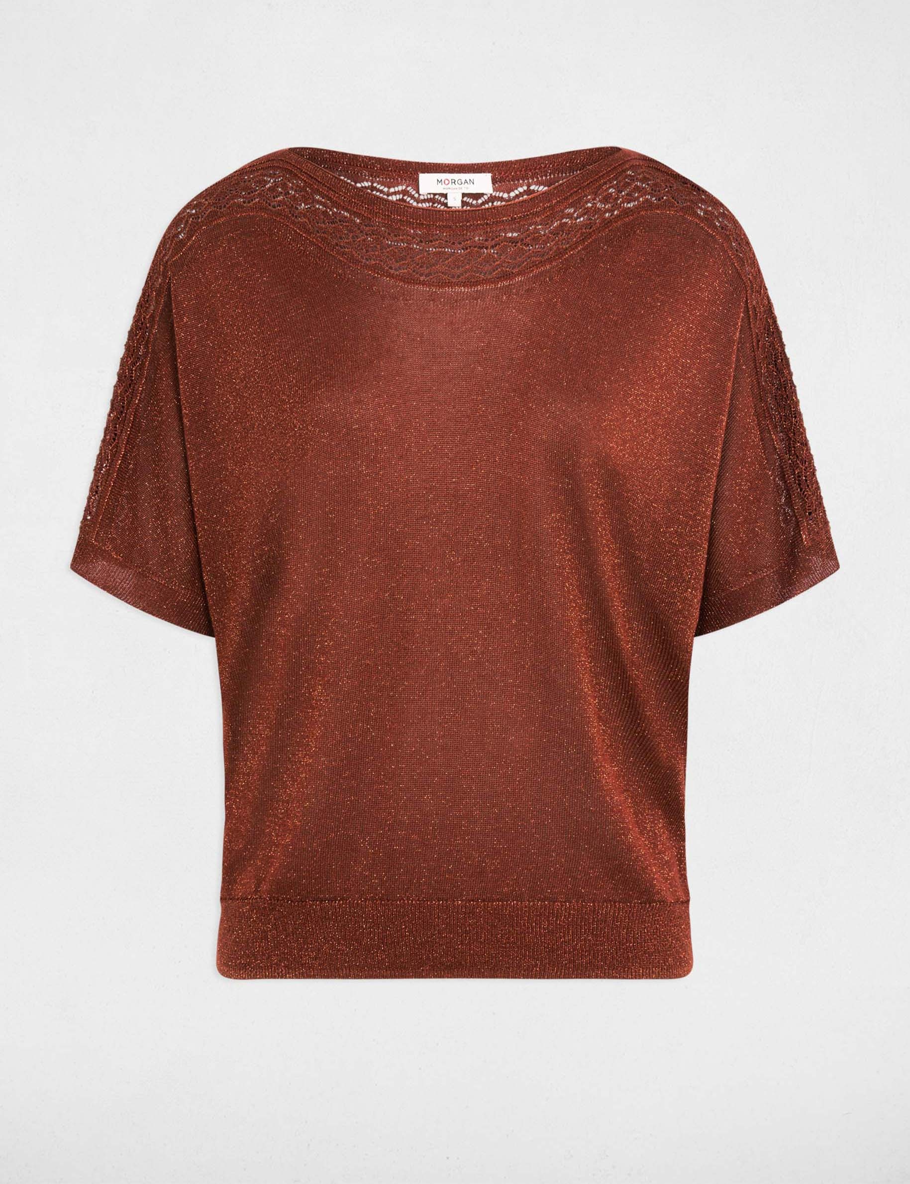 Oversized V-neck sweater cognac brown women