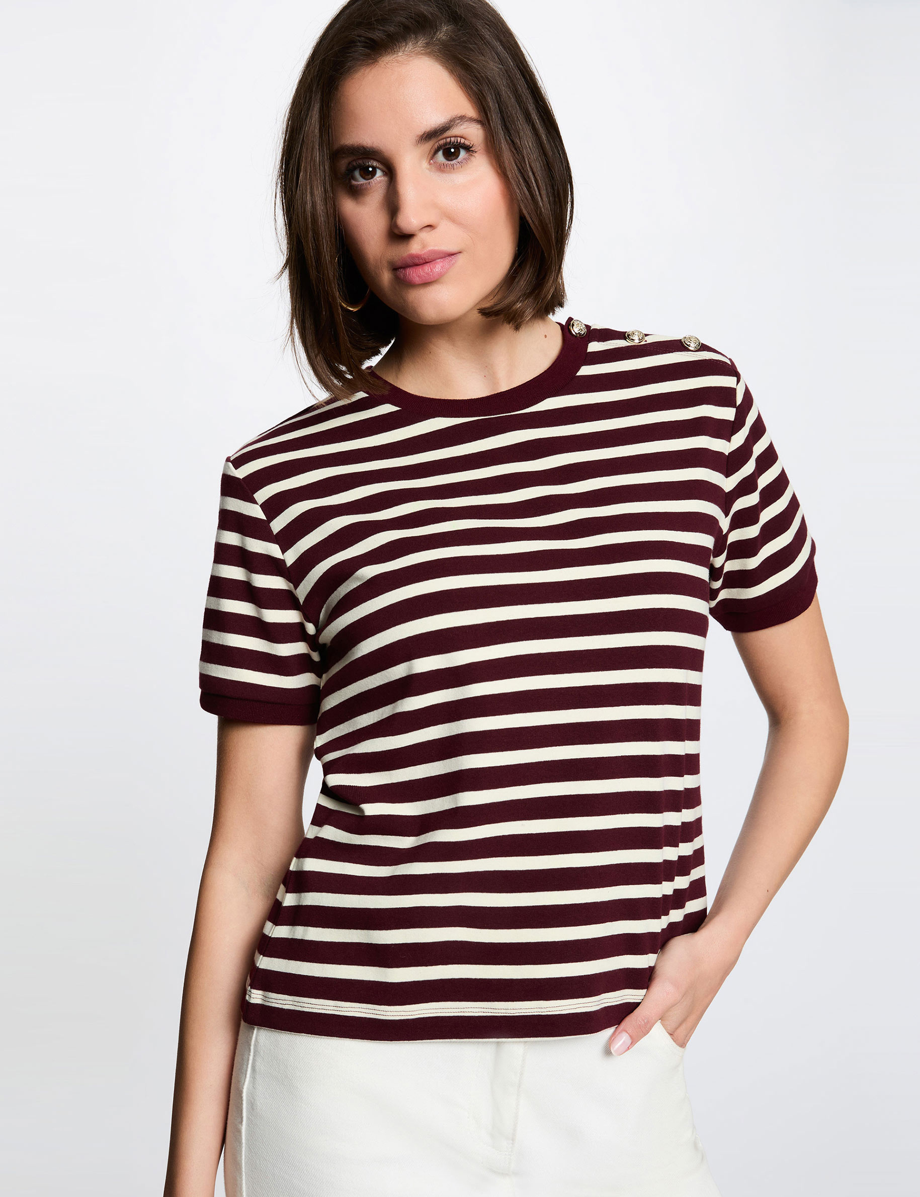 Striped t-shirt with round neck plum women