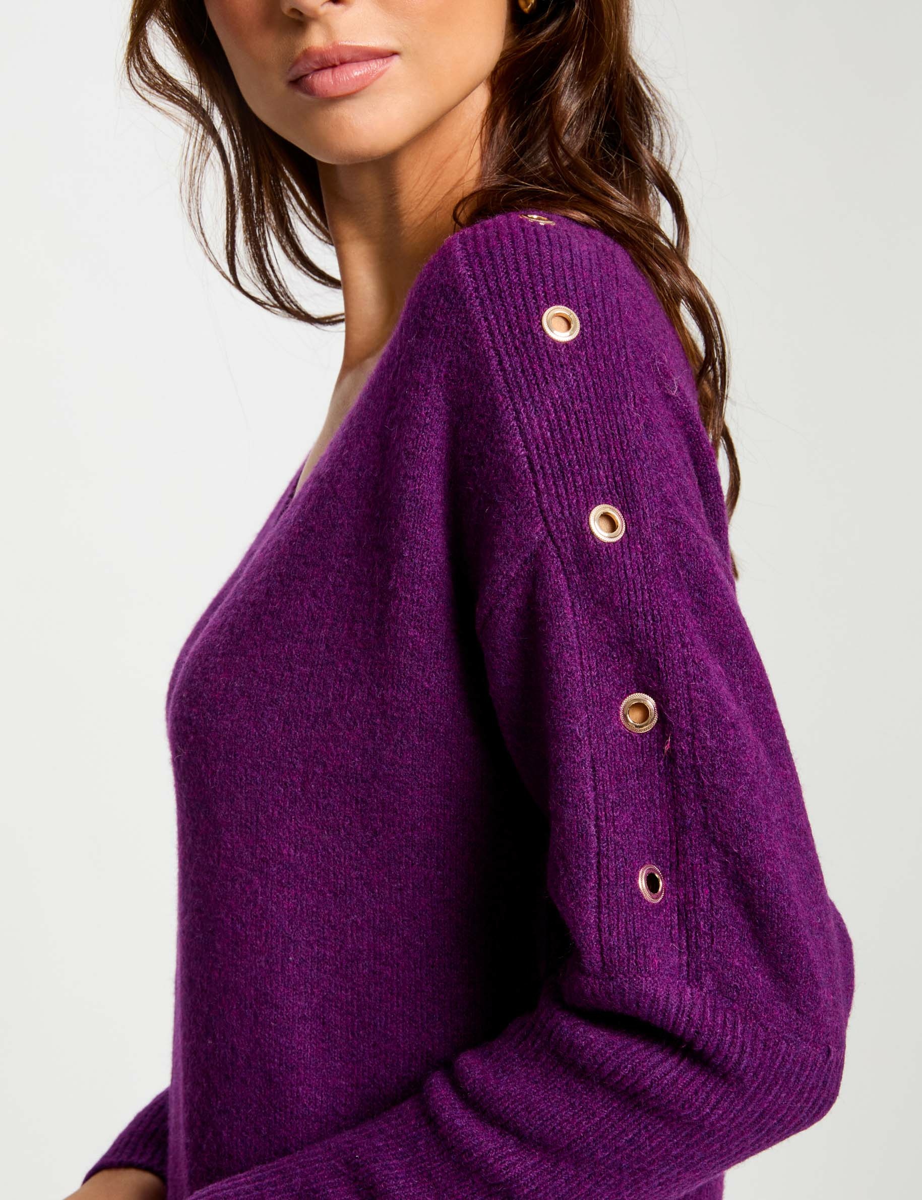 straight knitted dress eyelets purple women Straight knitted dress eyelets purple women