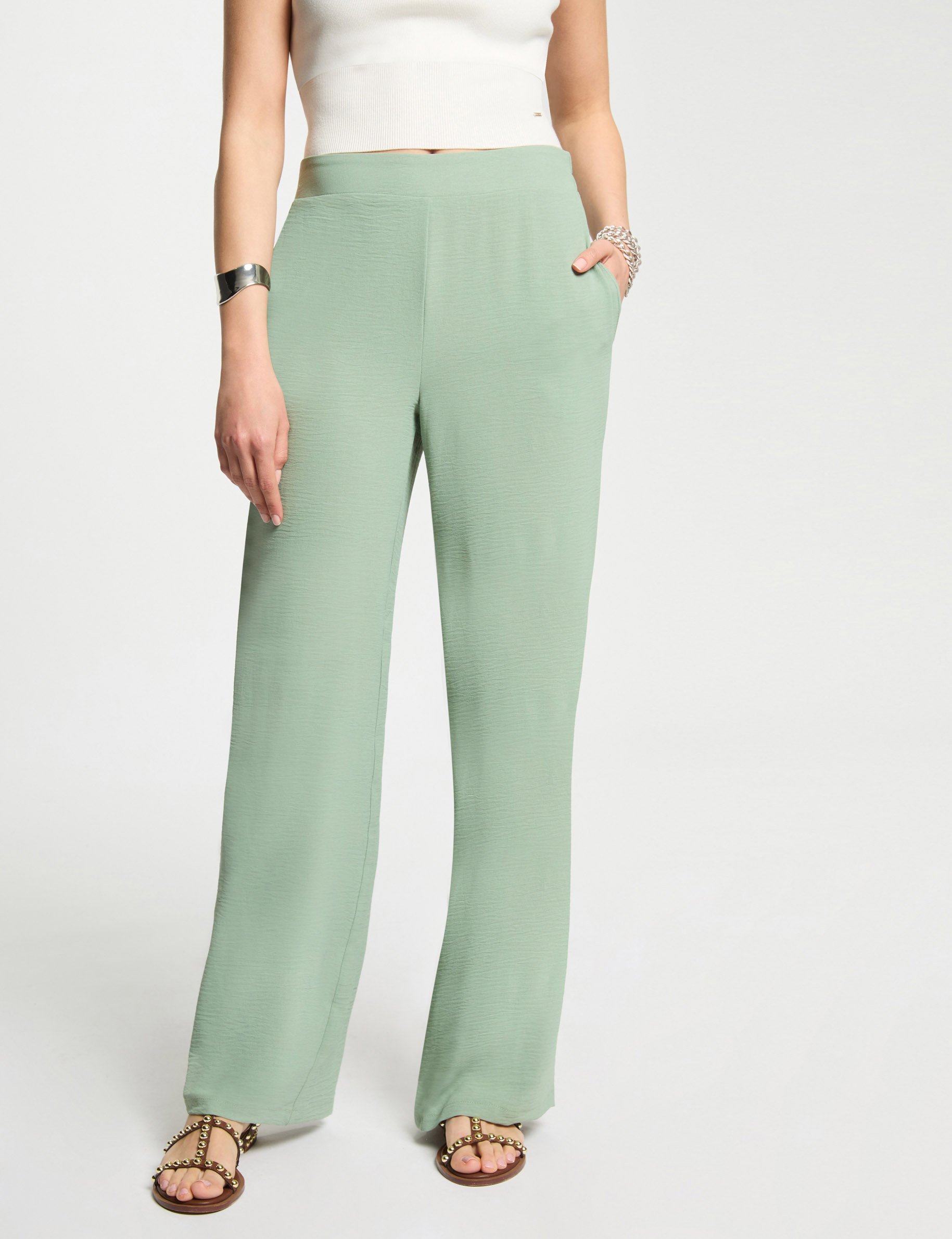 pantalon large fluide vert clair femme Pantalon large fluide vert clair femme