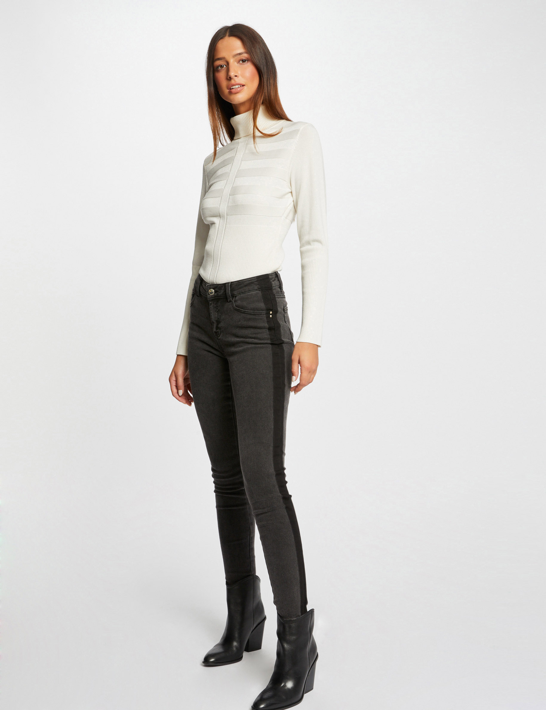 Skinny jeans with side strips mid-grey ladies'