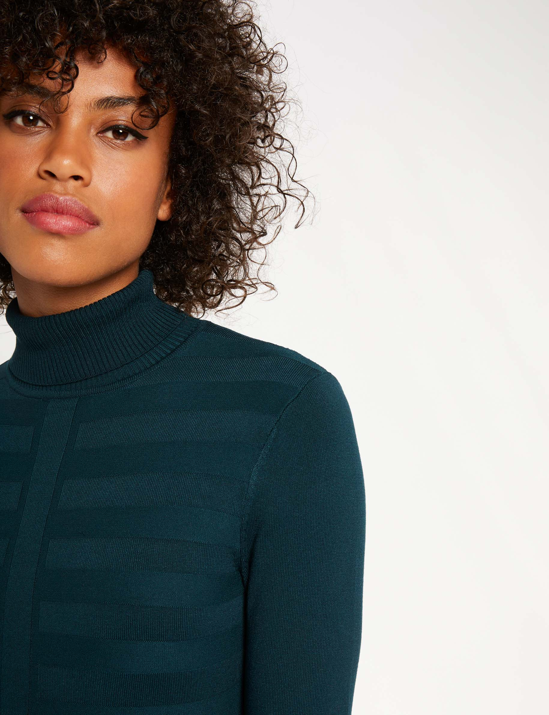 Fitted high neck sweater green women