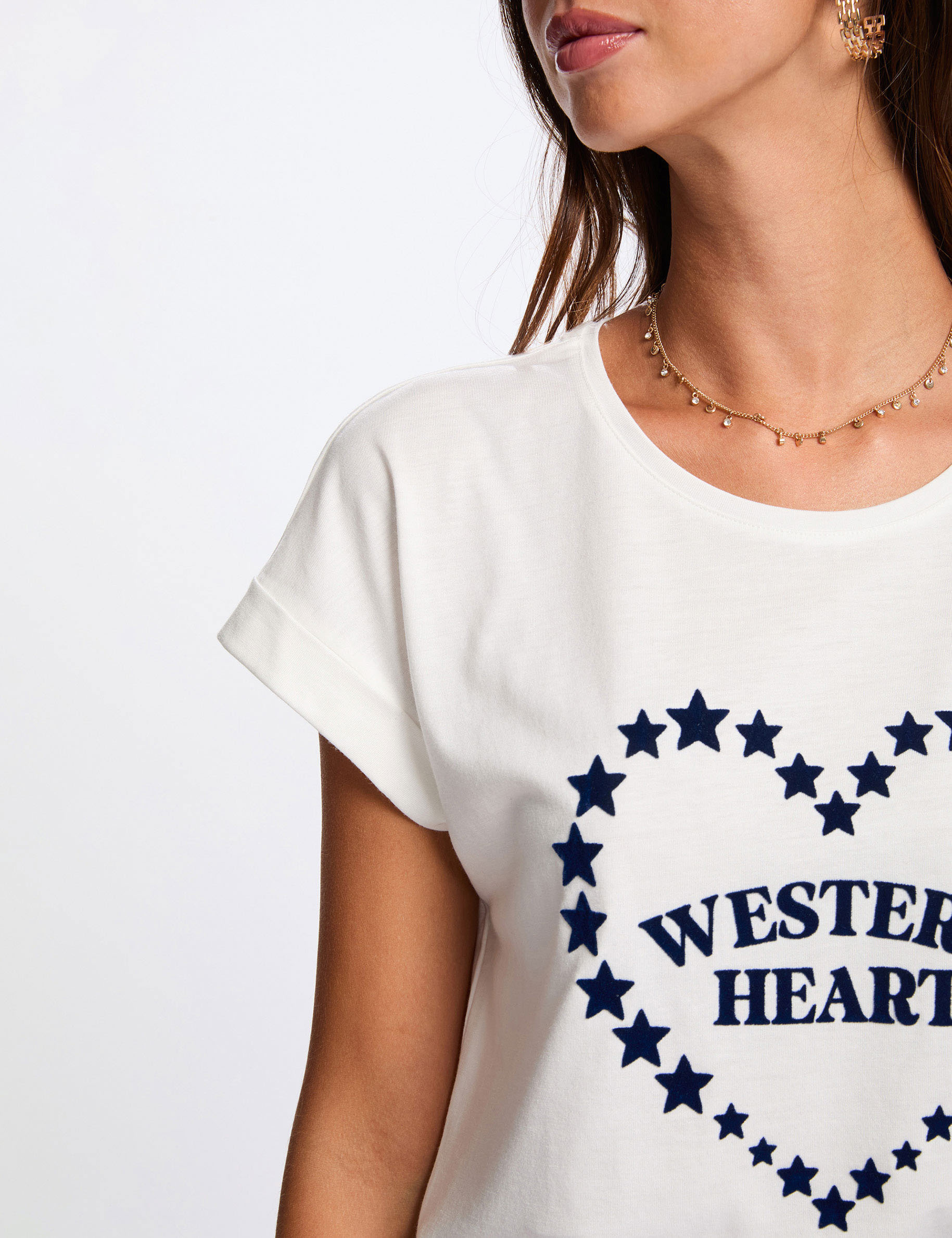 Straight t-shirt with round neck white women