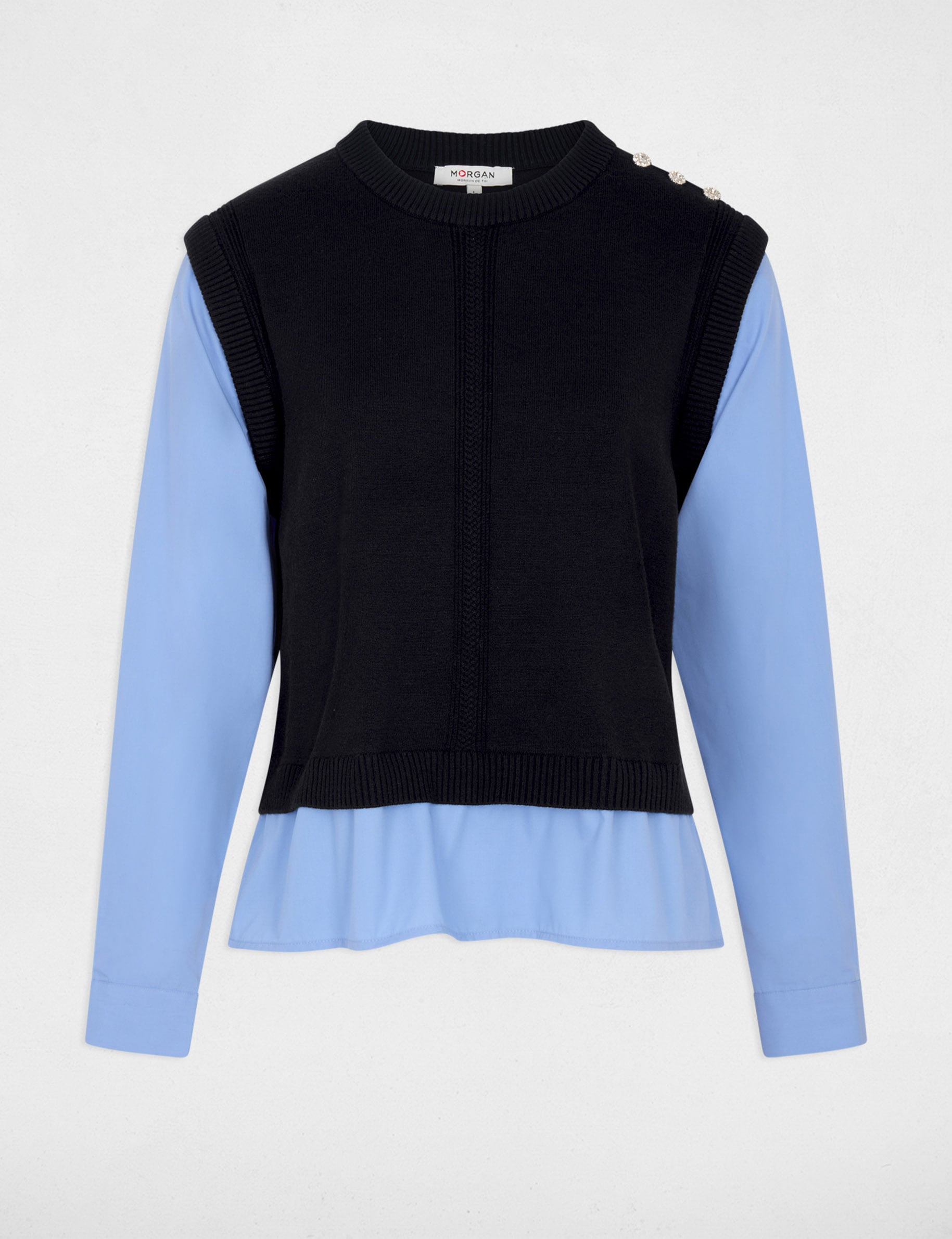 Fitted sweater with folded collar navy blue women
