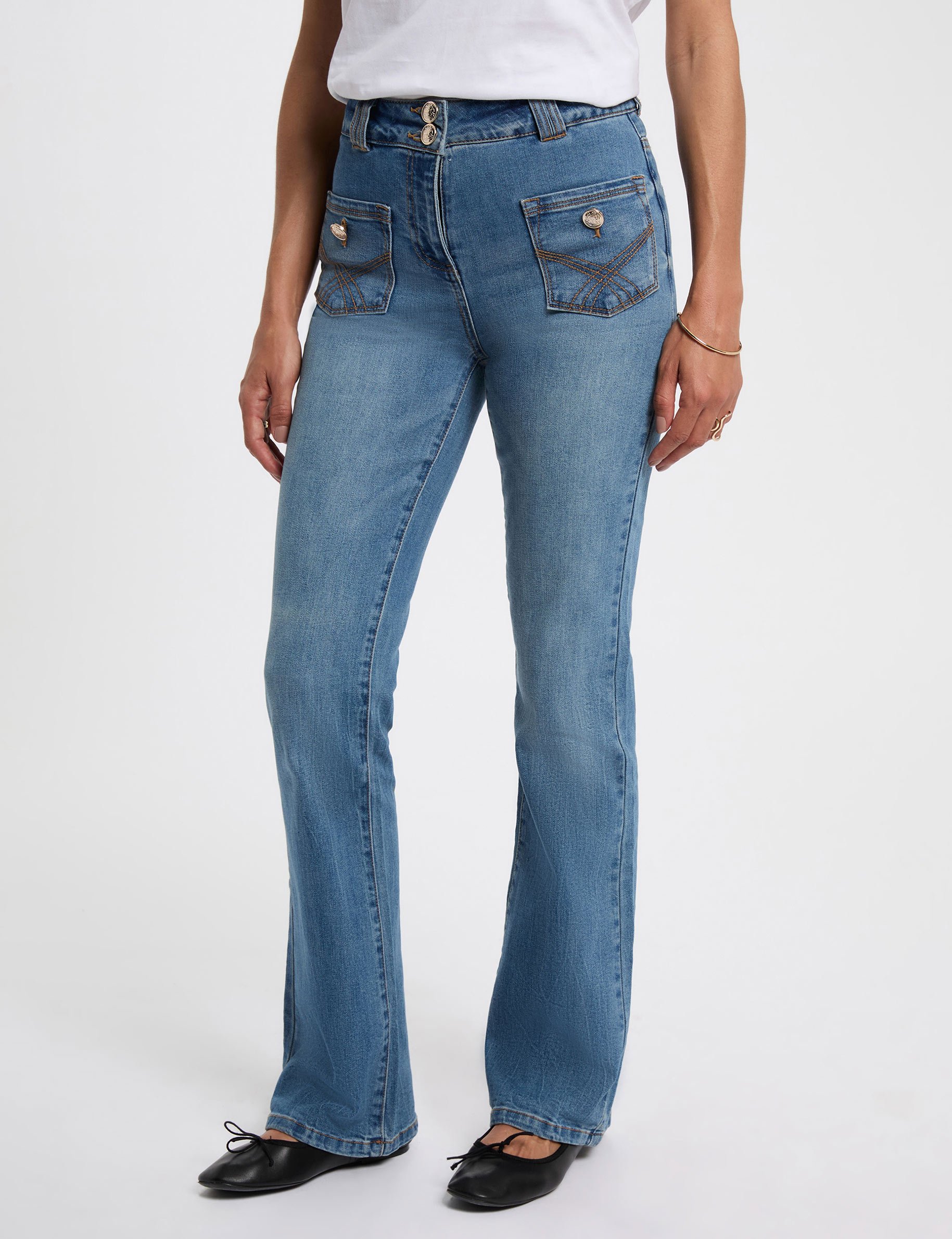 Embroidered bootcut jeans stone wash denim women