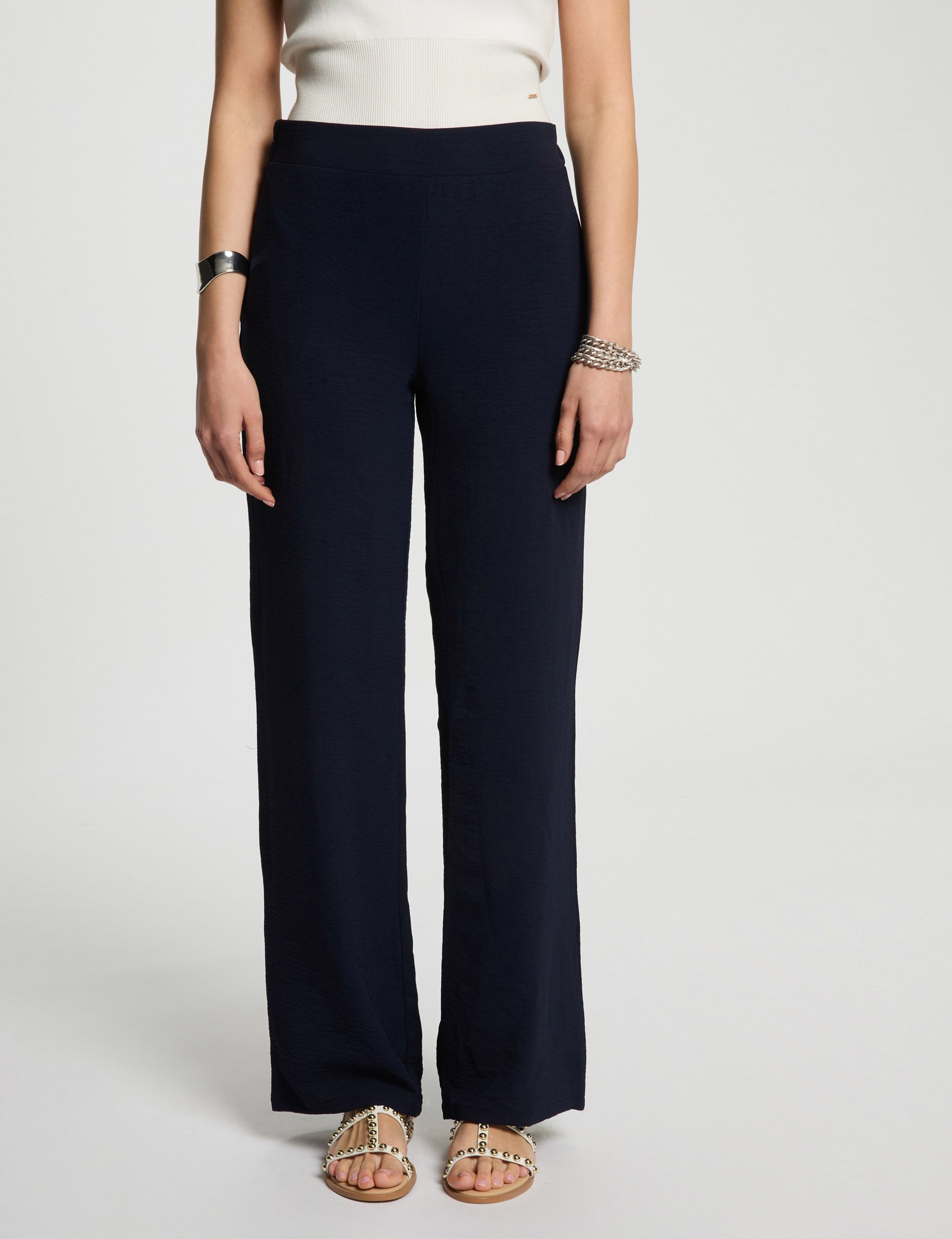 Loose wide leg trousers navy blue women