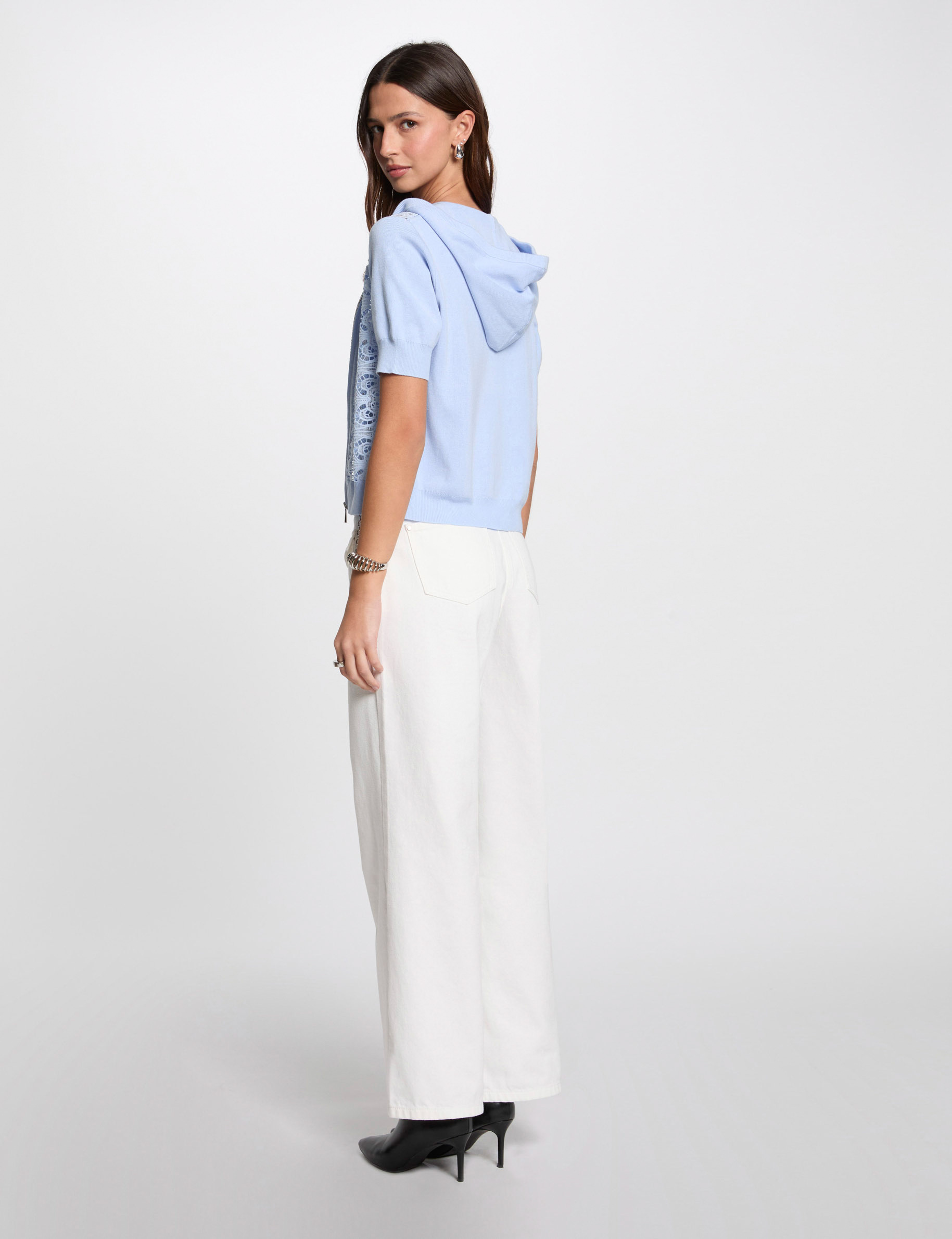 Gilet manches courtes capuche bleu ciel femme