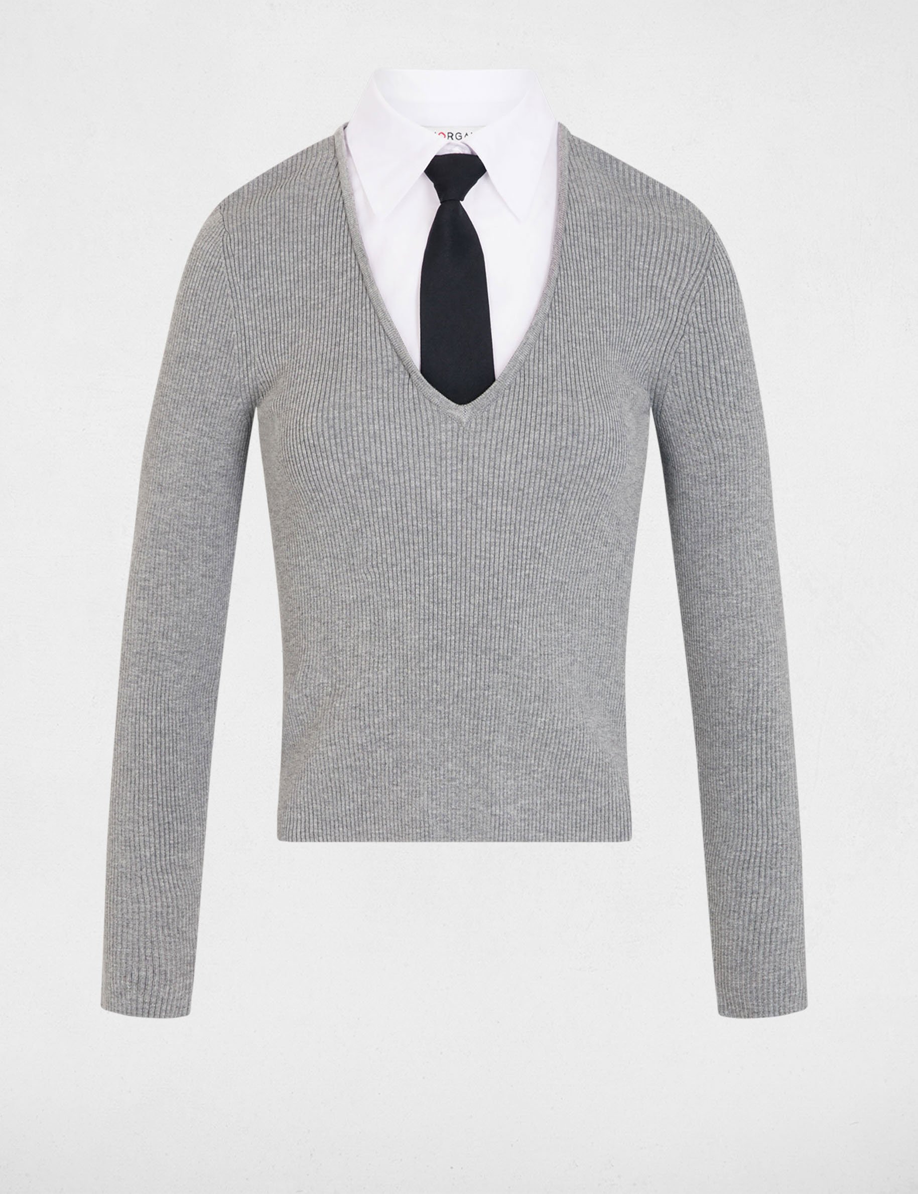 2-in-1 sweater with folded collar light grey women