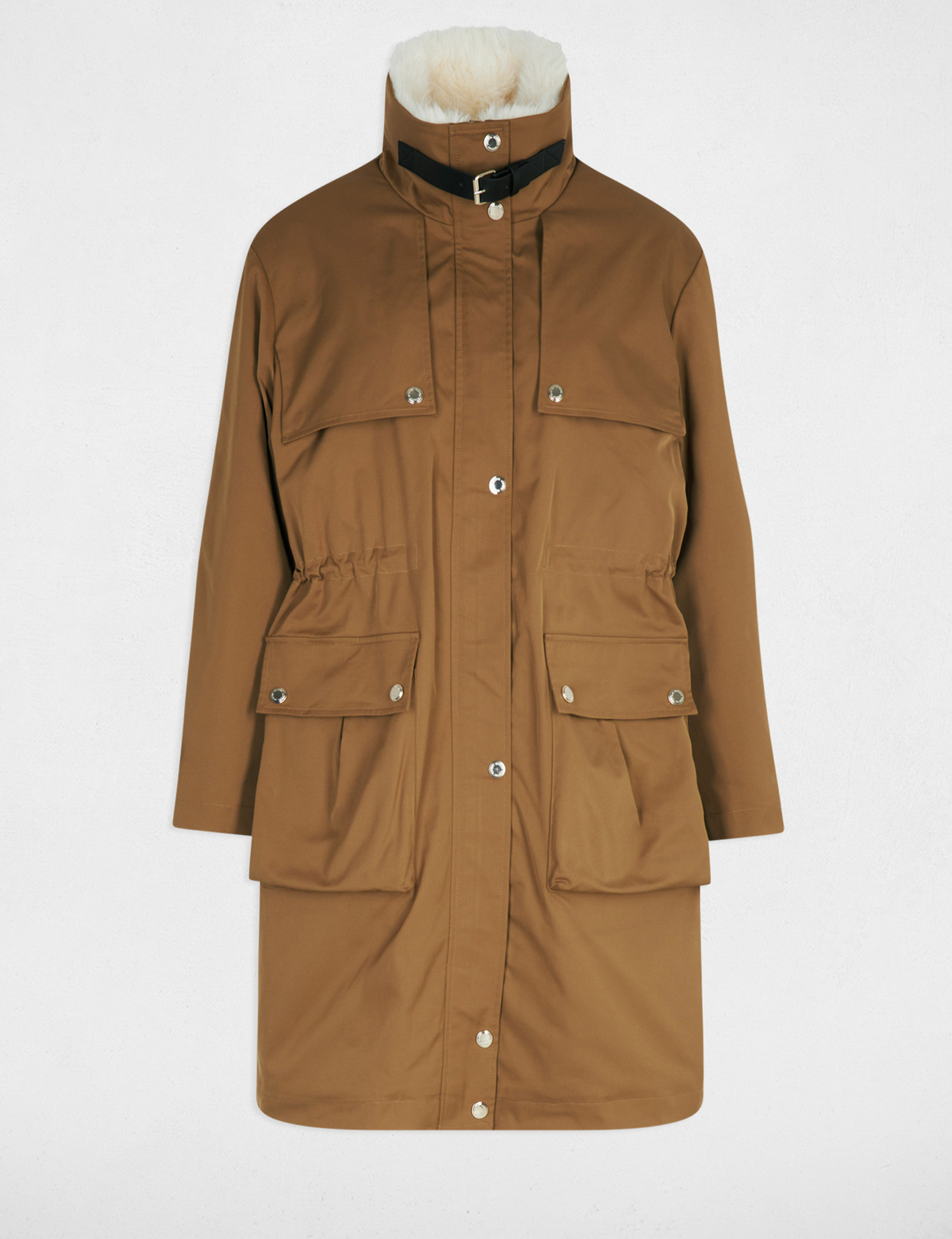 Long adjustable parka camel women