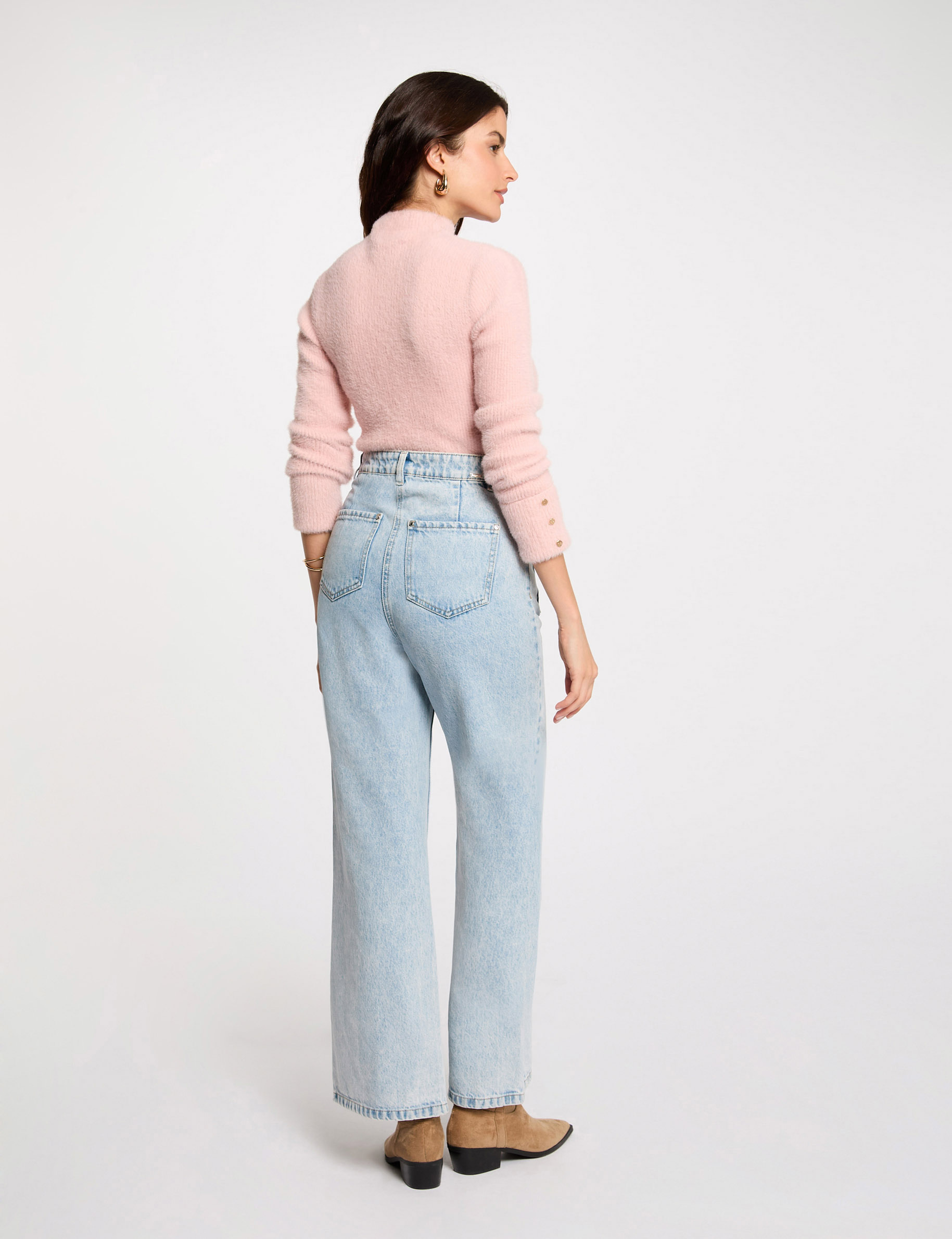 long sleeve fuzzy knit sweater light pink women Long-sleeve fuzzy knit sweater light pink women