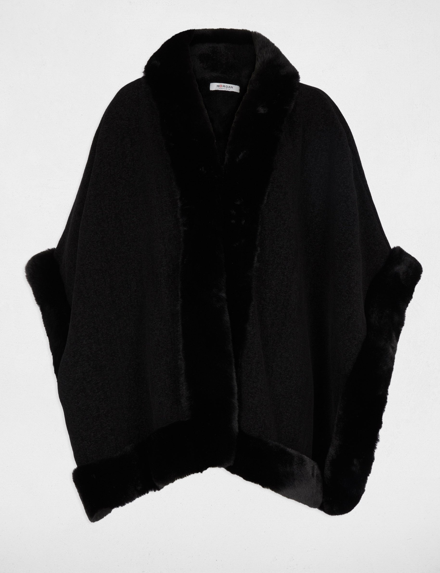 Faux fur poncho black women