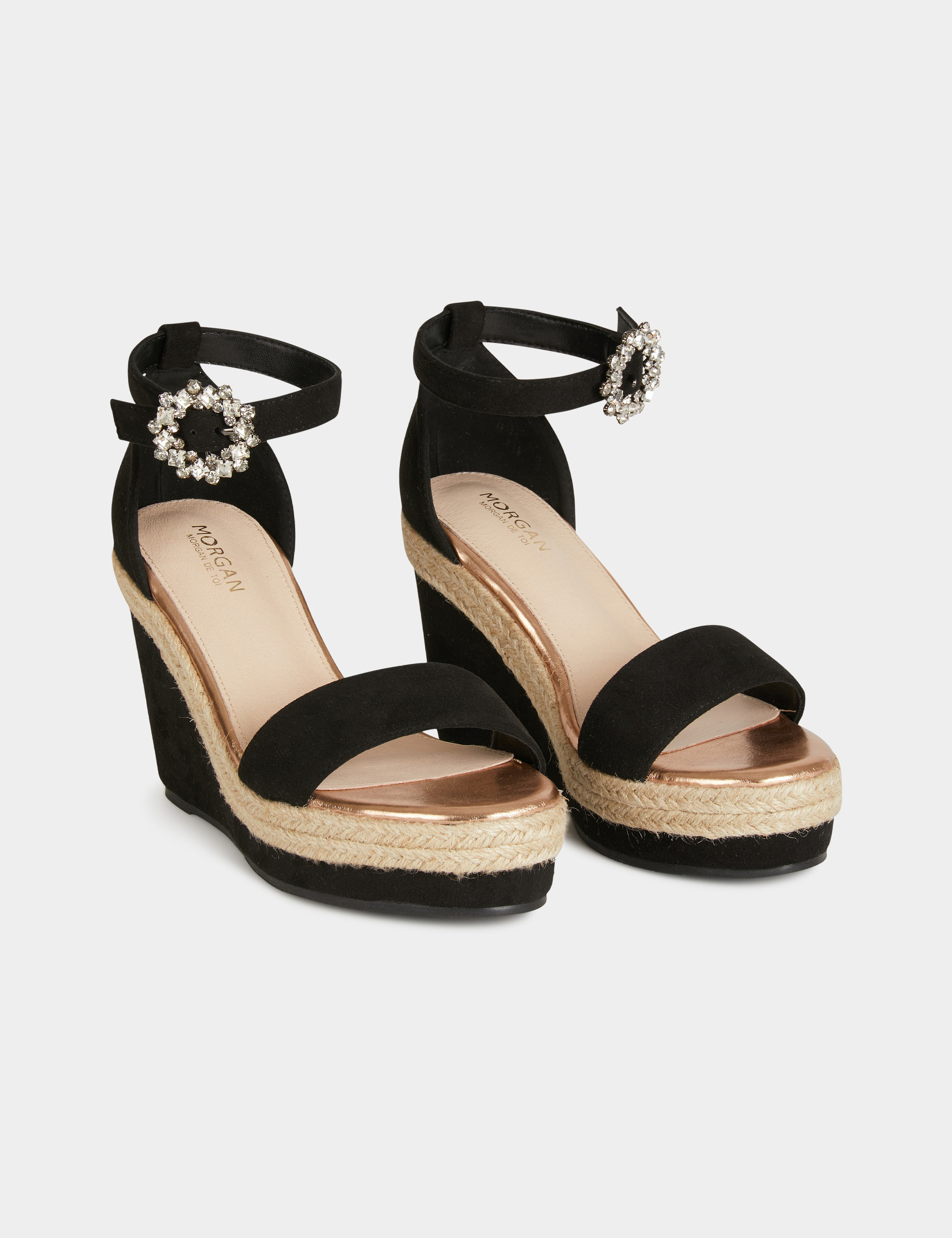 Sandals with wedge heels and buckles black ladies' Sandals with wedge heels and buckles black ladies'