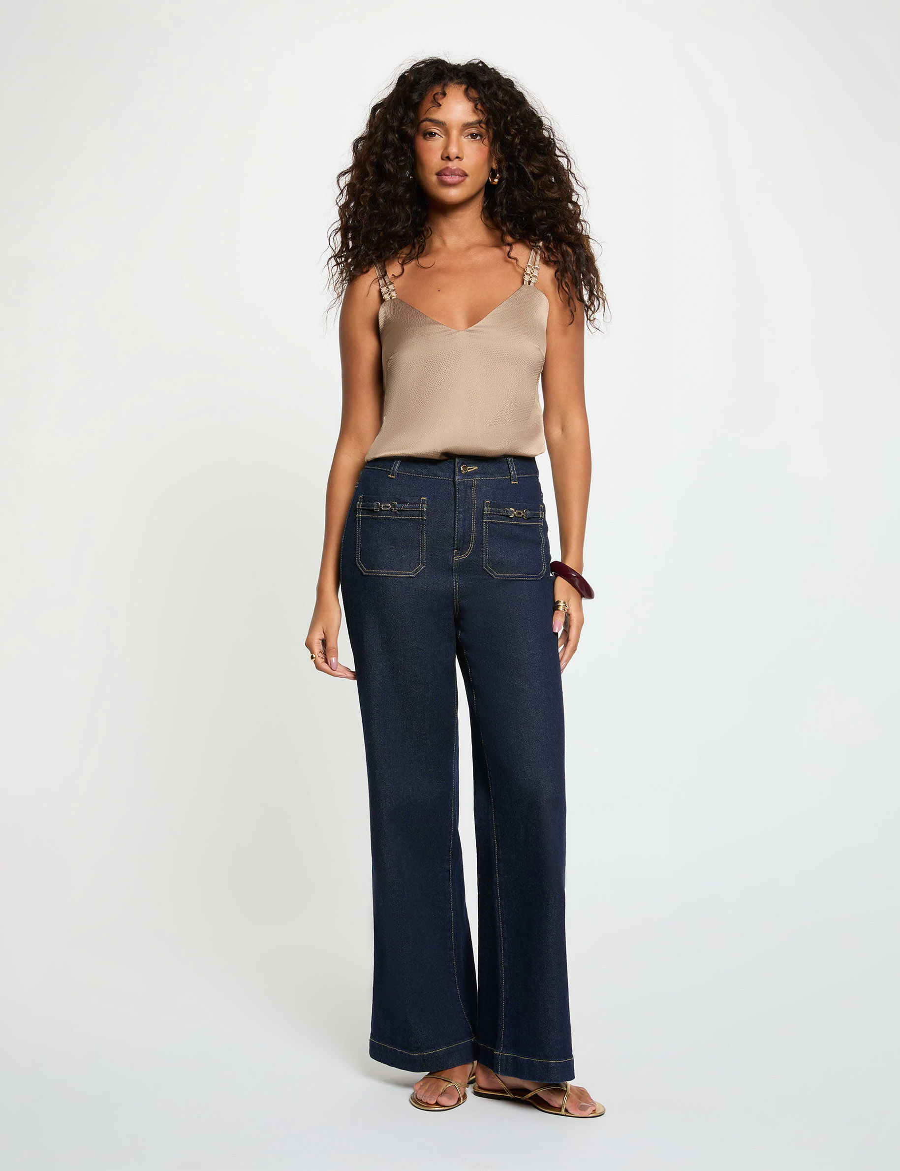 Satin top with straps taupe women