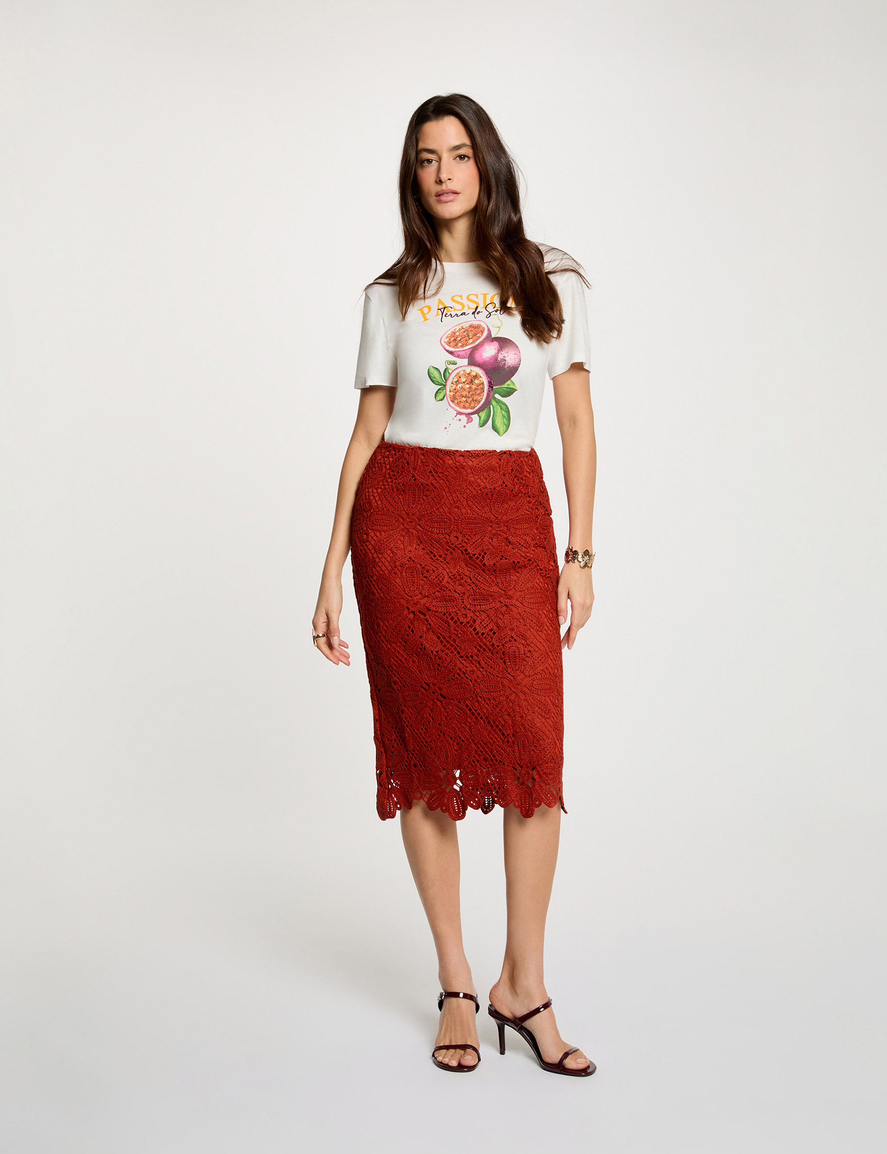 Midi lace skirt dark orange women