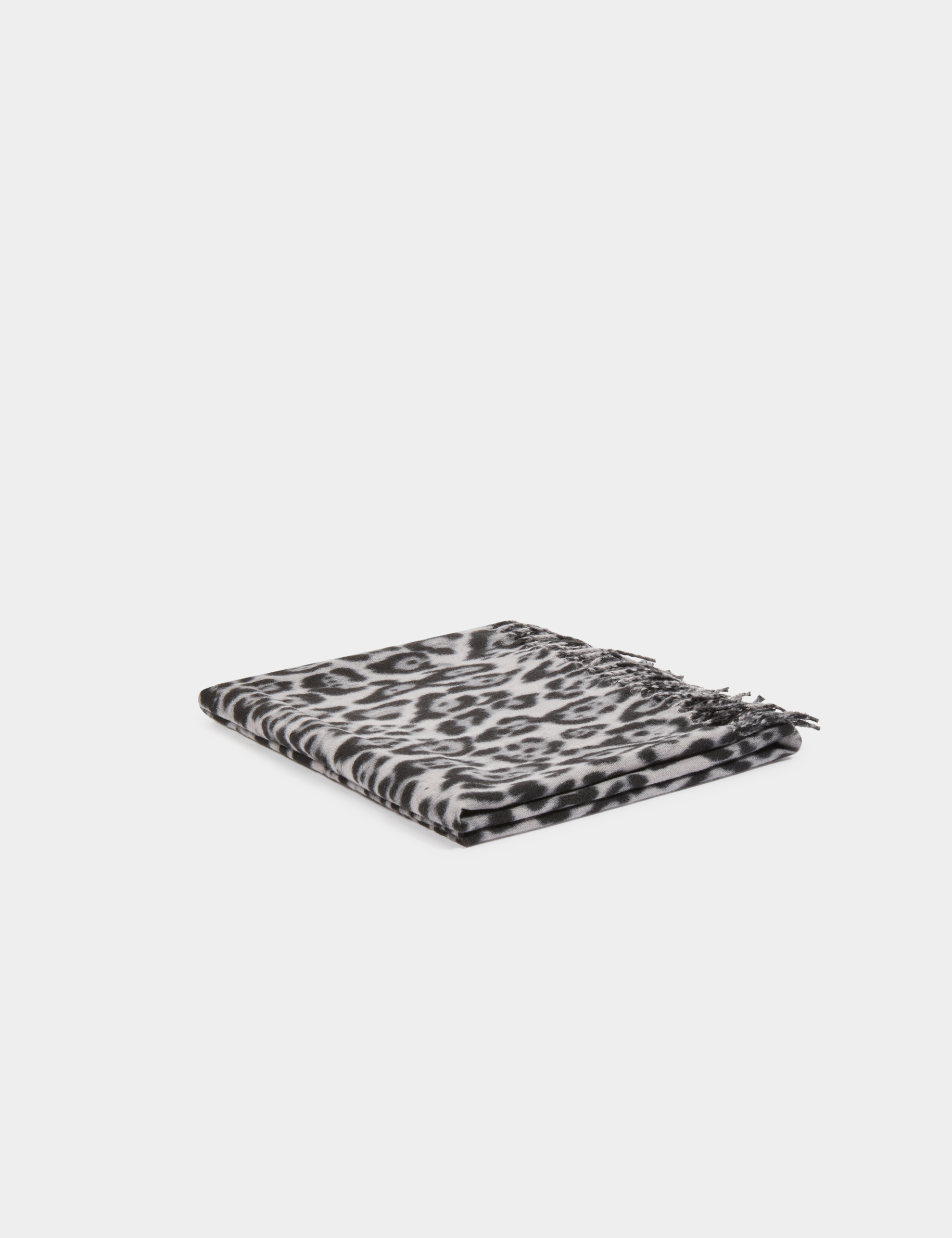 Leopard fringed scarf mid-grey women