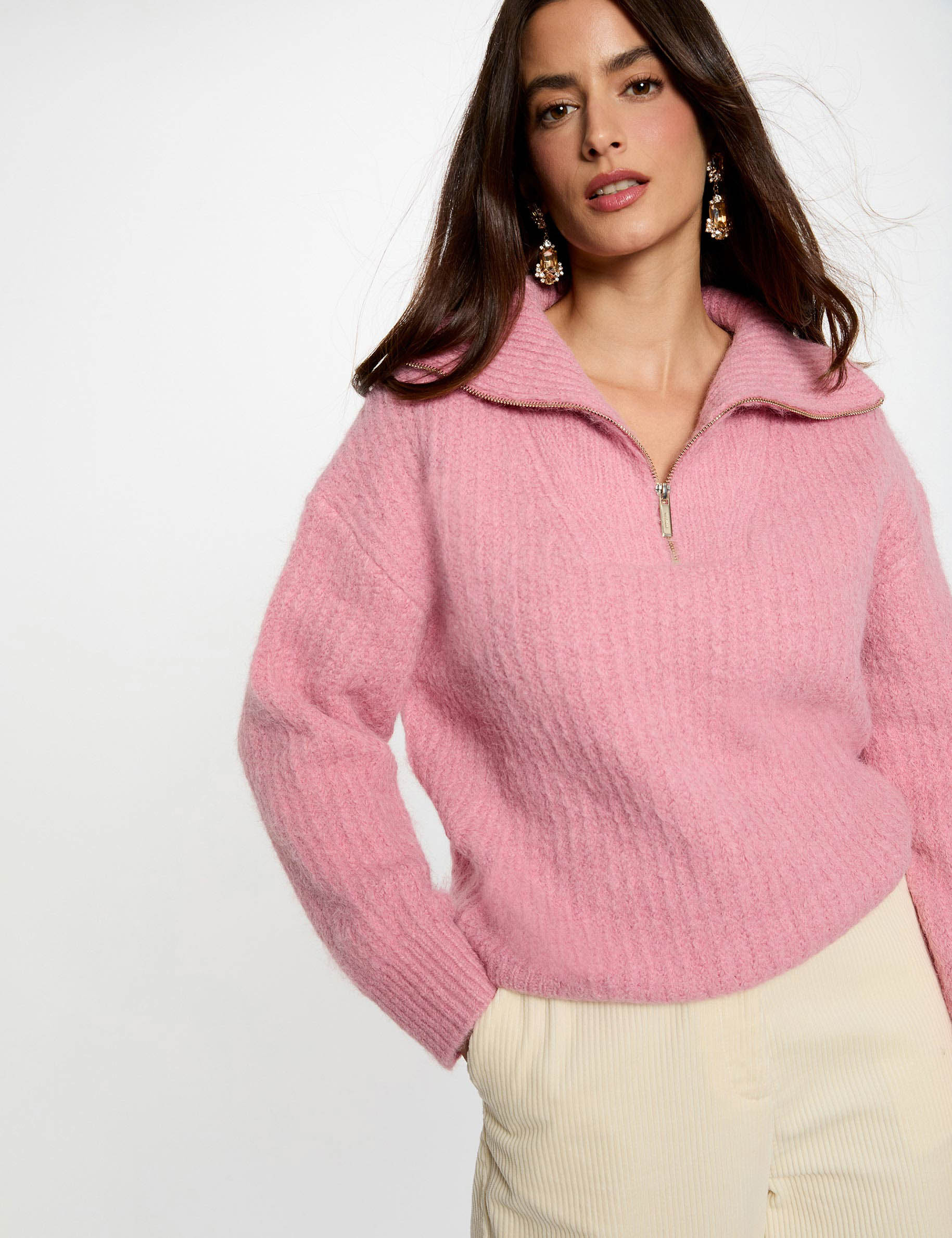 sweater with zip fastening antique pink women Sweater with zip fastening antique pink women