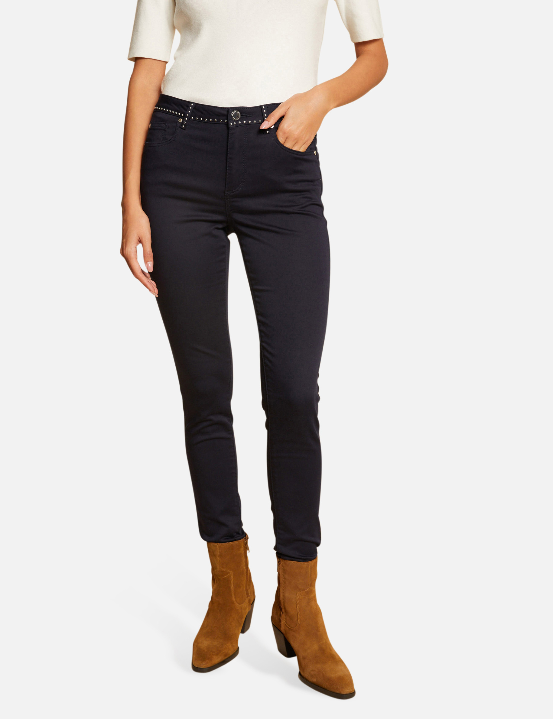 Slim trousers with studs navy ladies' Slim trousers with studs navy ladies'