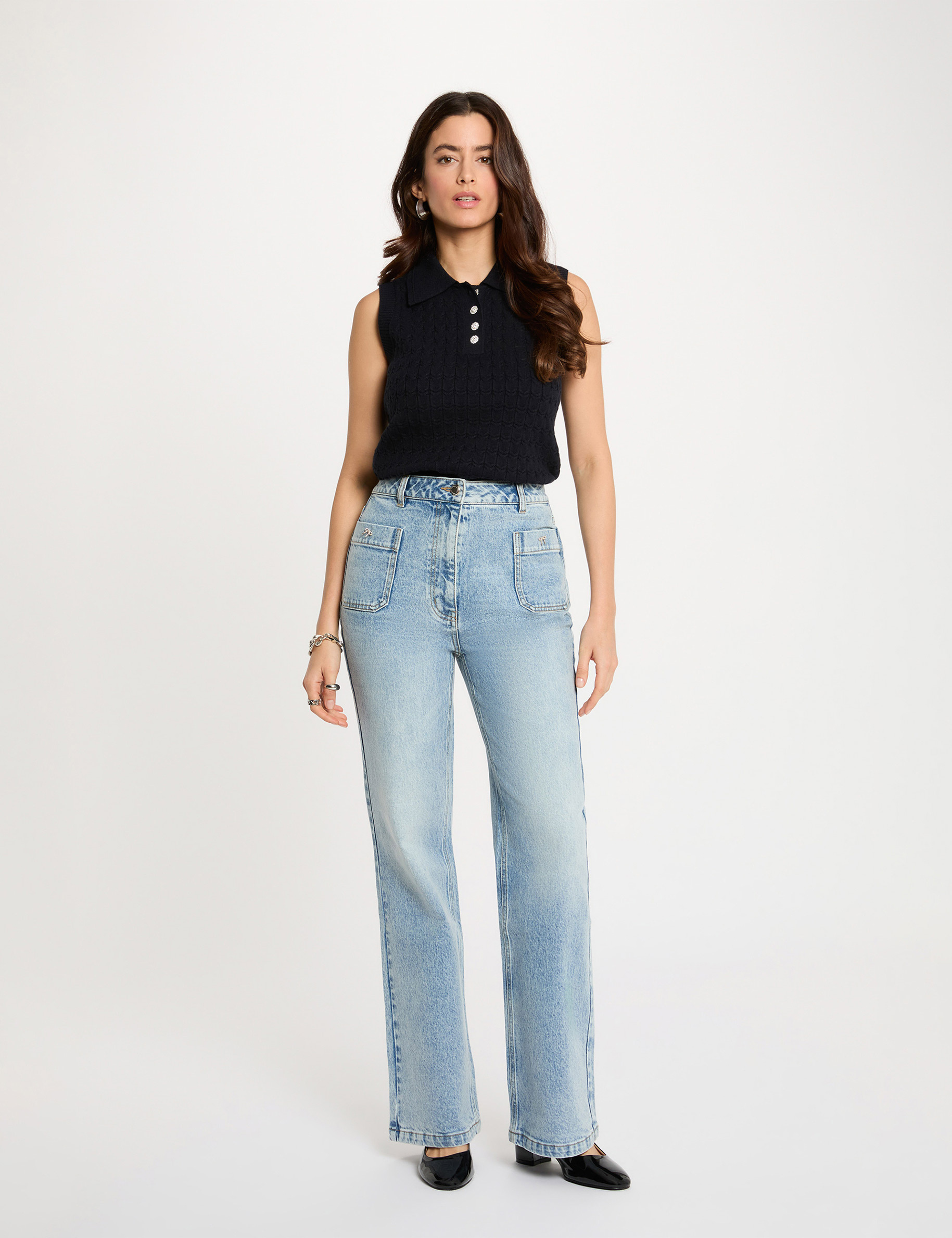 Sleeveless top with folded collar navy blue women