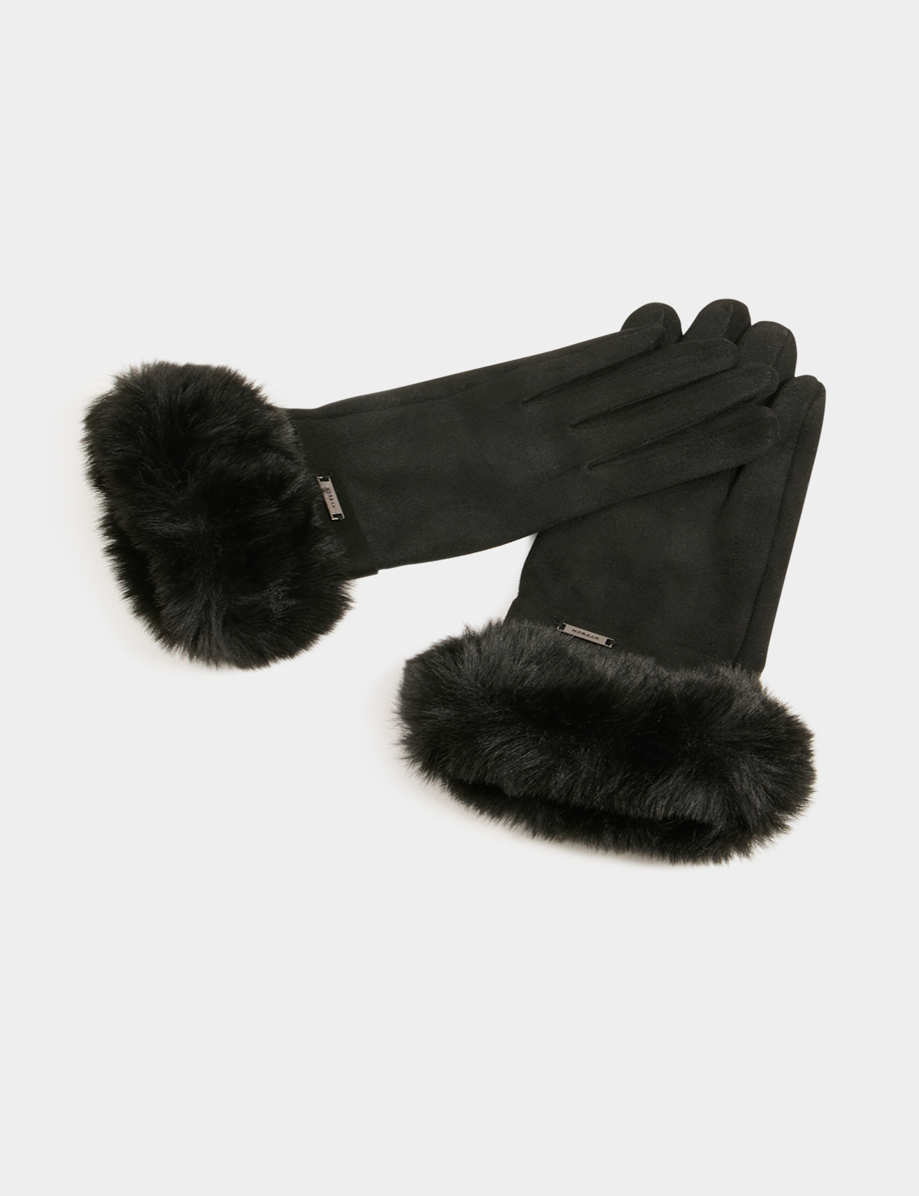 gloves faux fur details black women Gloves faux fur details black women