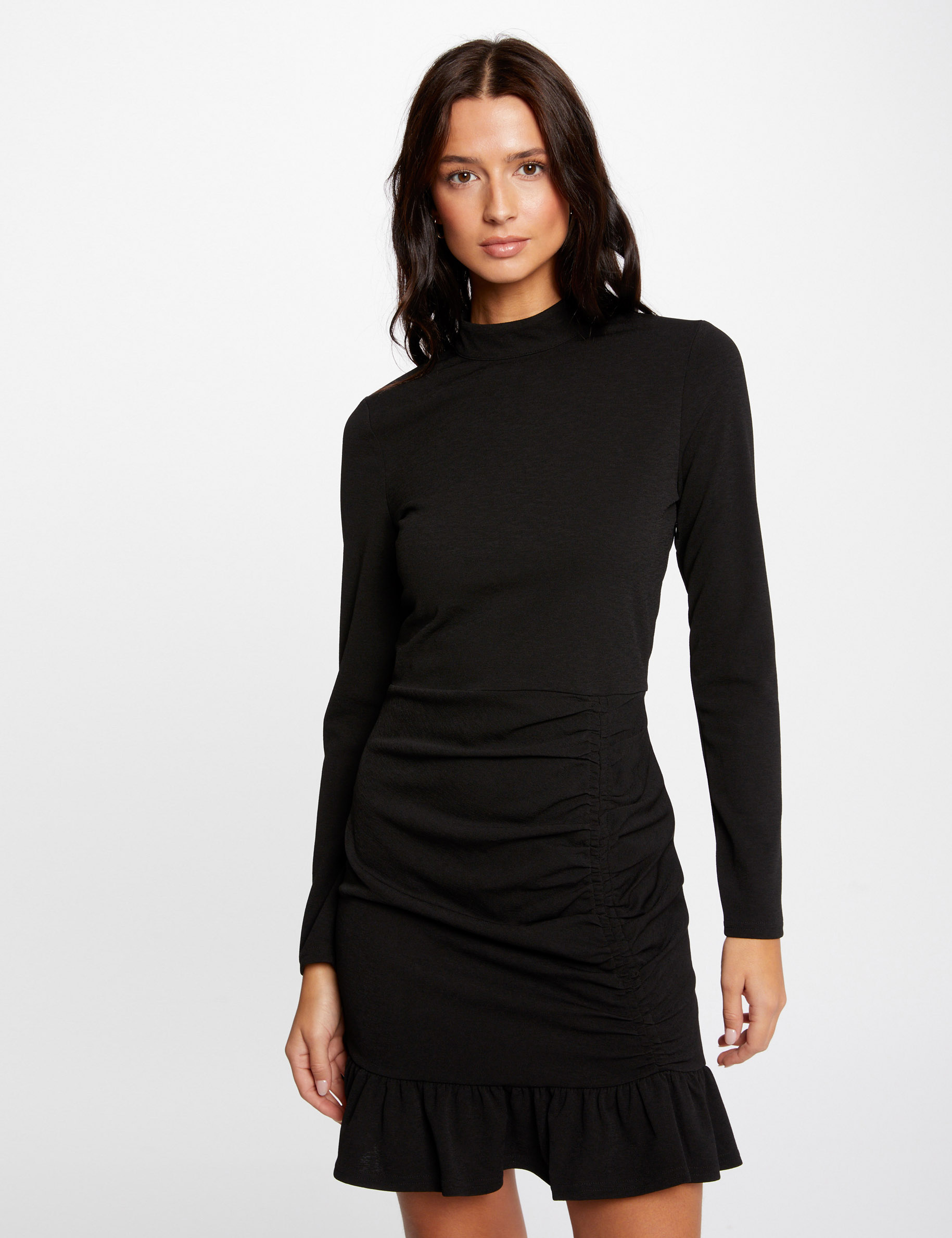 Fitted dress ruffles and high collar black ladies'