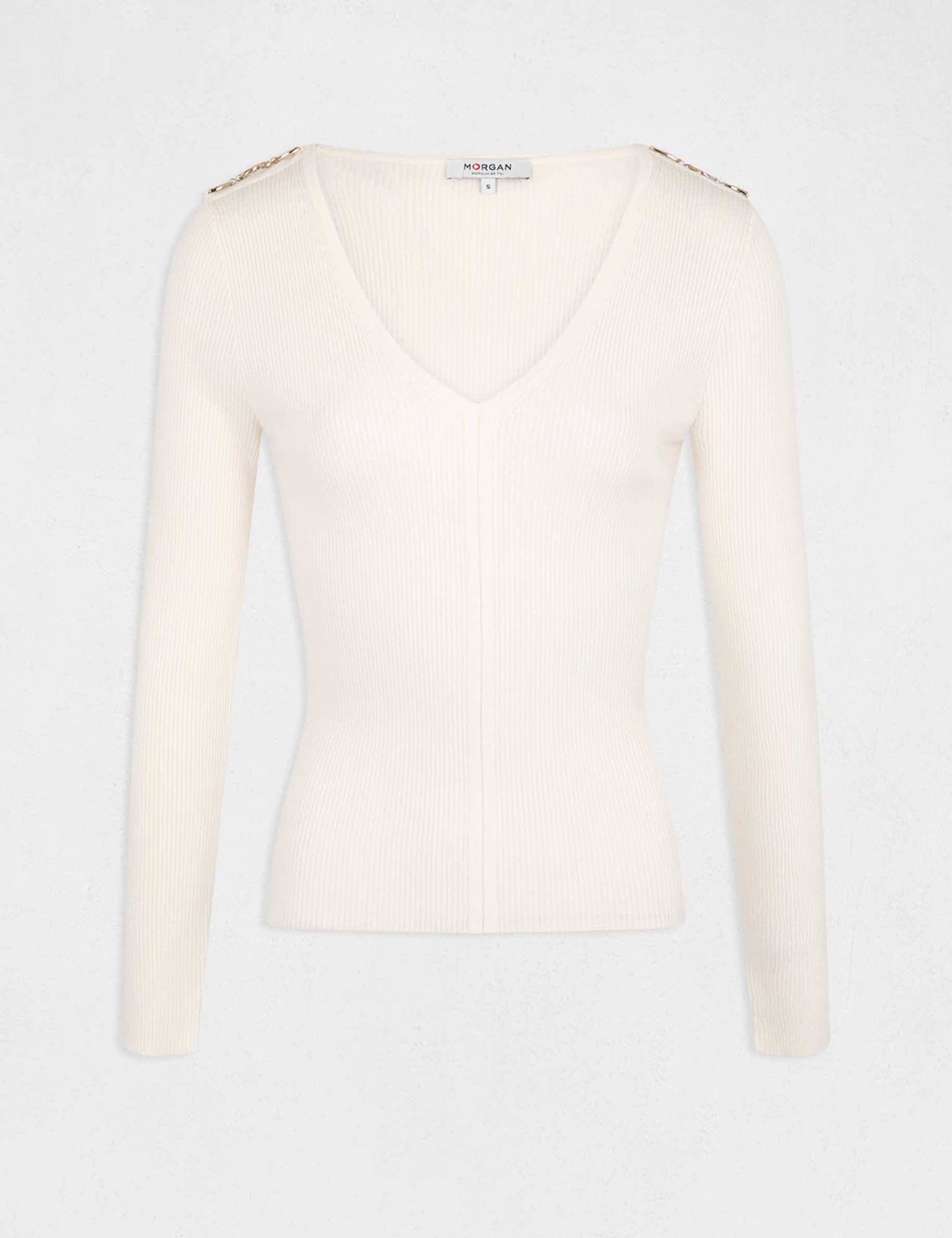 Long-sleeved jumper with V-neck ivory ladies' Long-sleeved jumper with V-neck ivory ladies'
