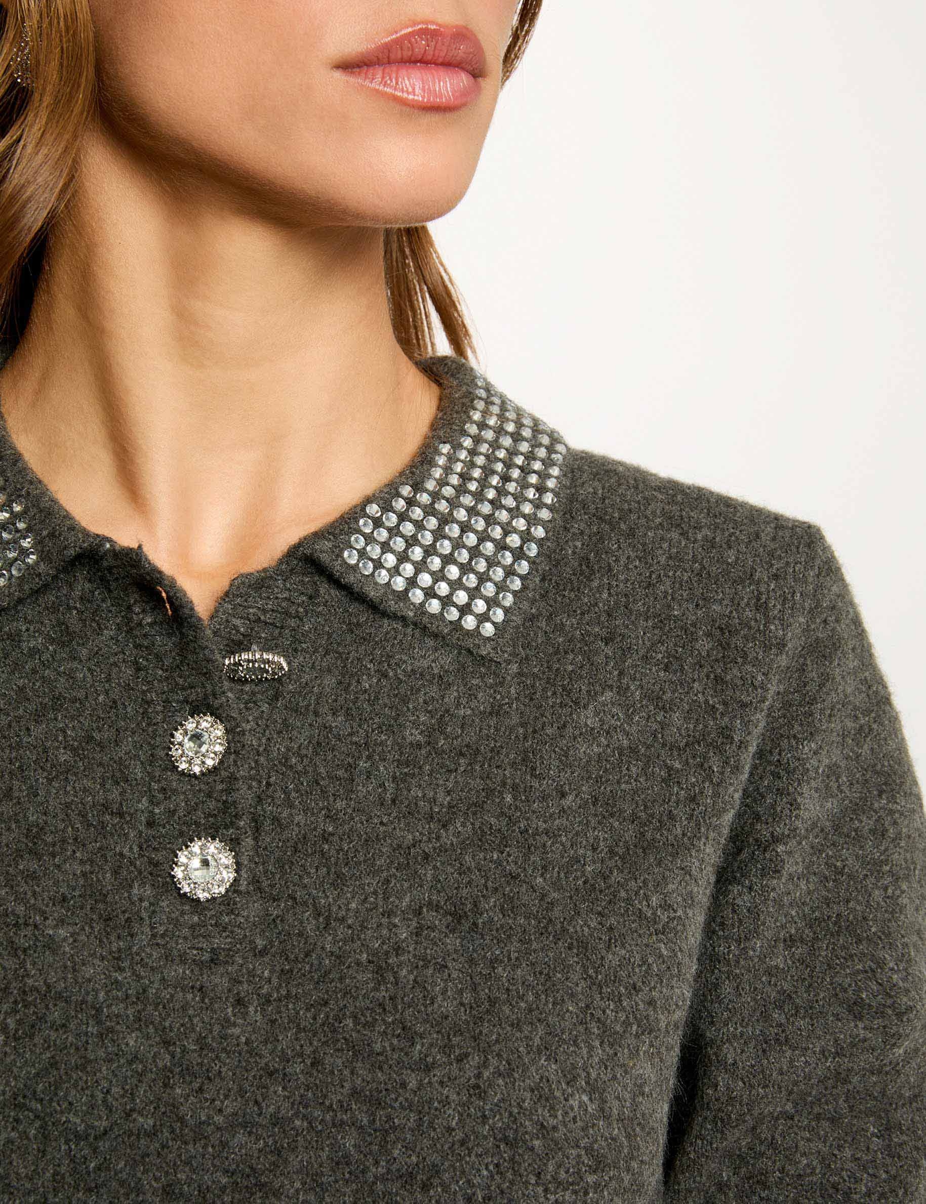 pull ajuste col a revers gris fonce femme dark grey women