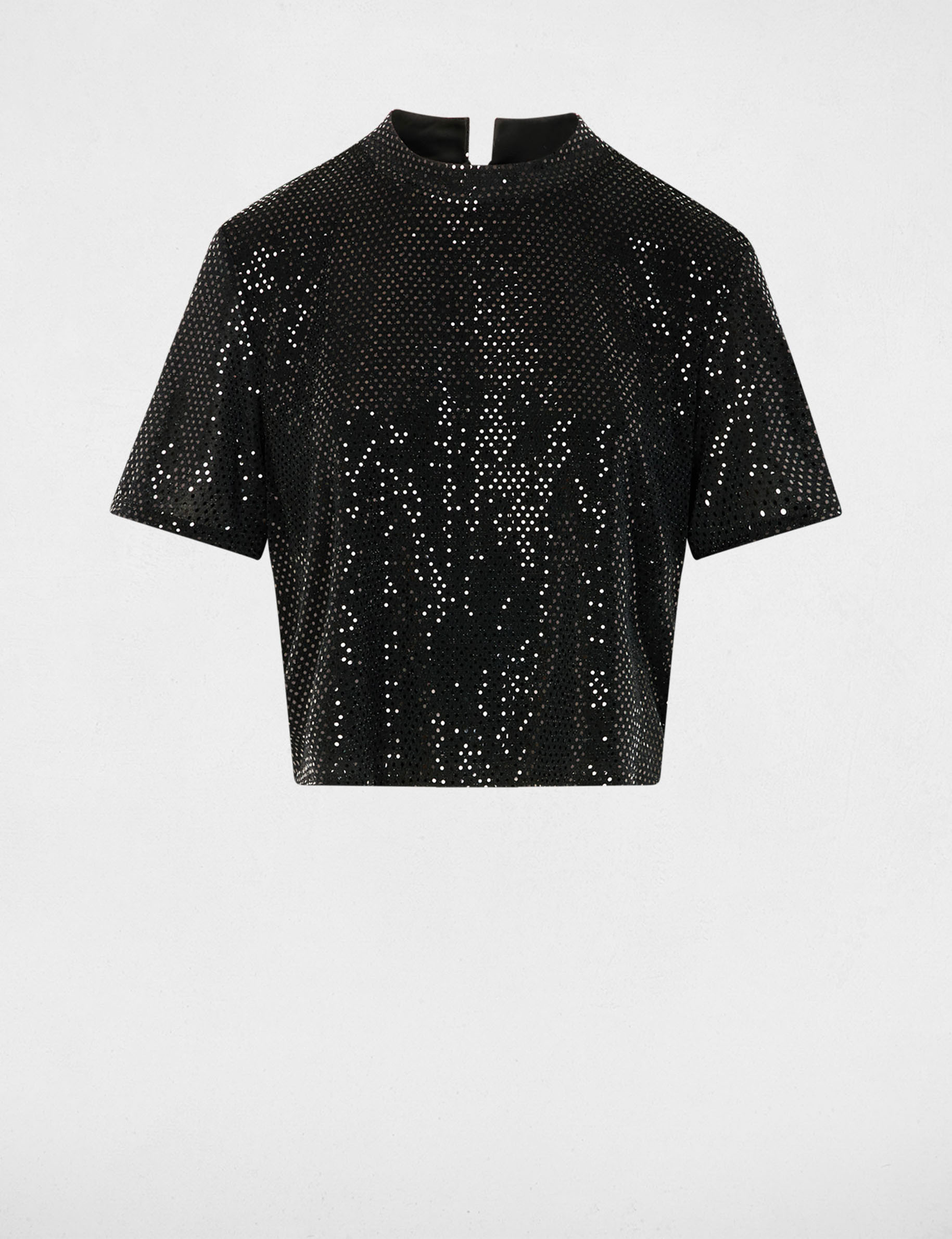 High neck sequin t-shirt black women