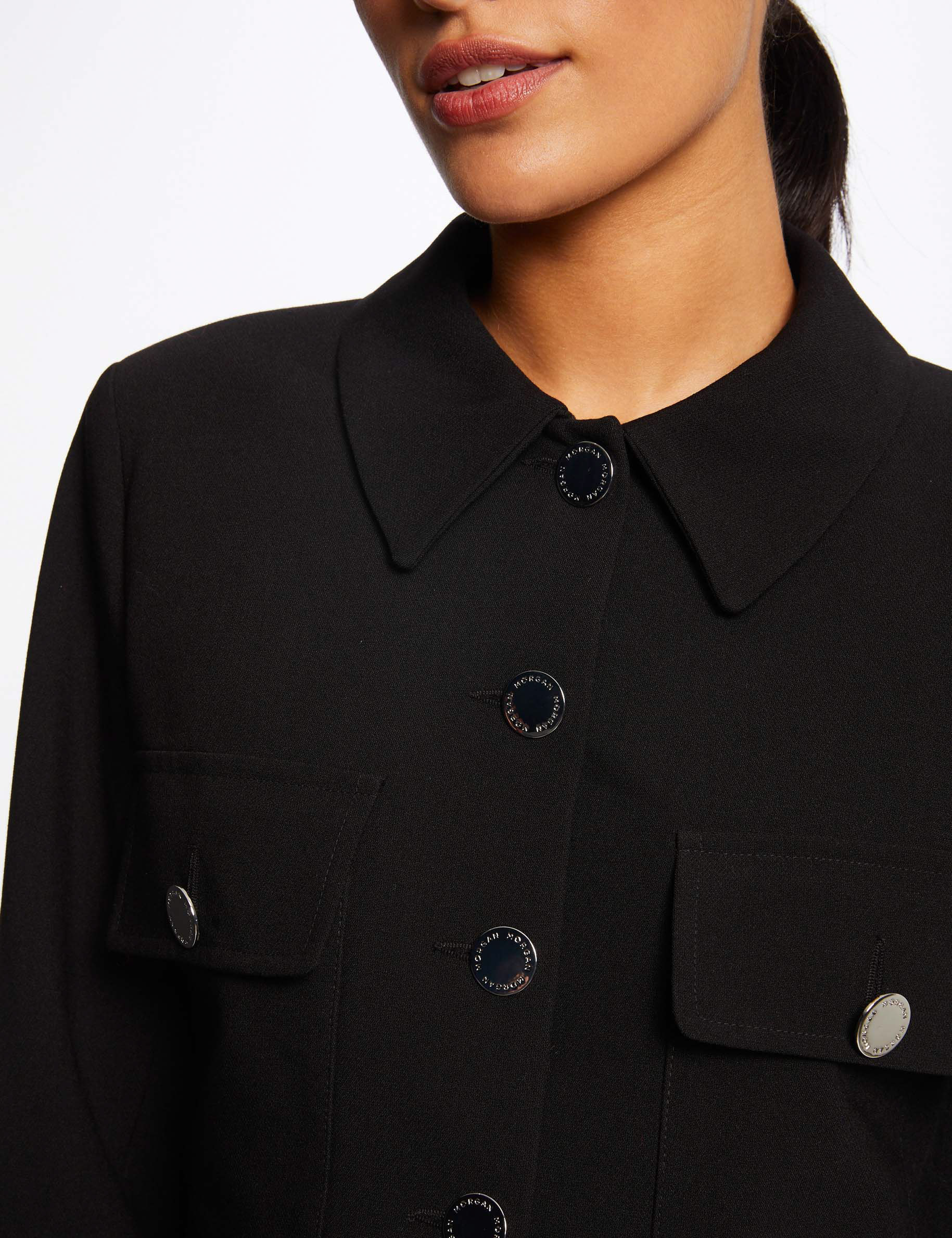 Straight buttoned jacket black ladies'