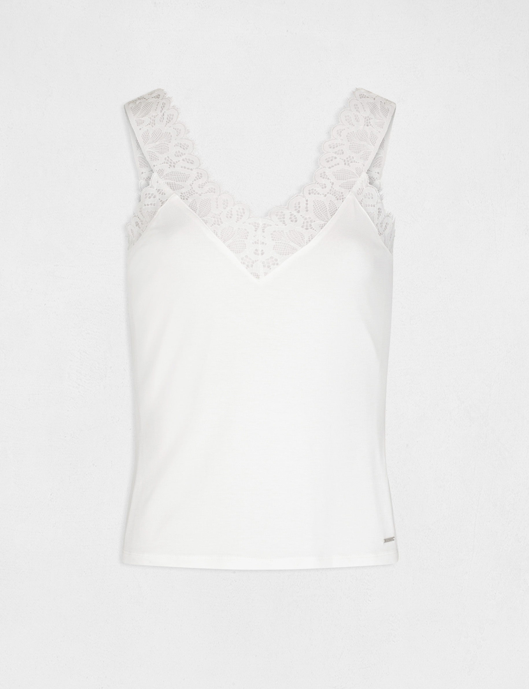 Vest top wide straps with lace ecru ladies'