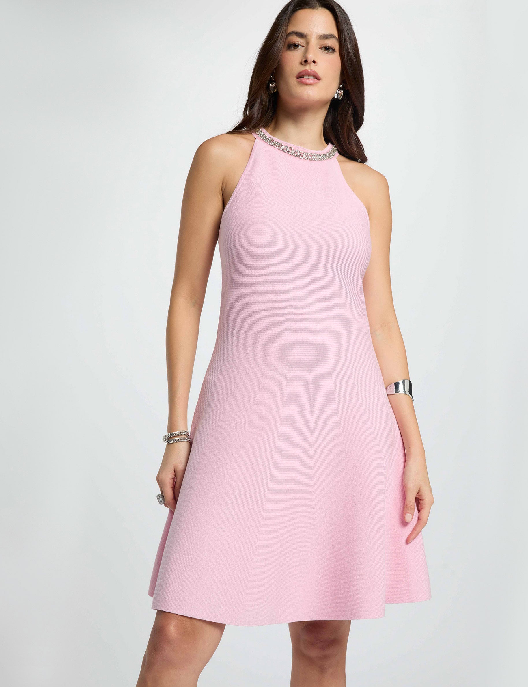 Knitted trapeze dress light pink women