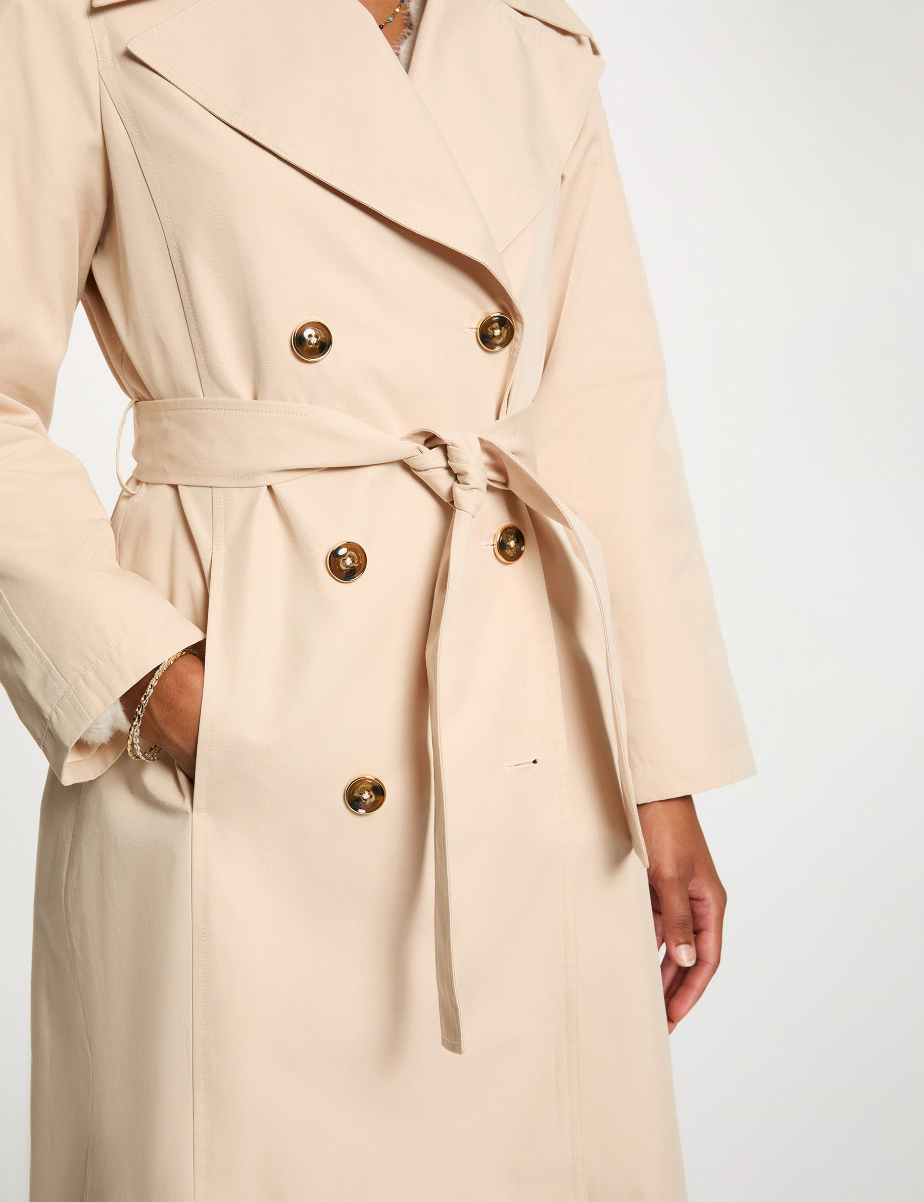 long trench coat with tailored collar sand women Long trench coat with tailored collar sand women