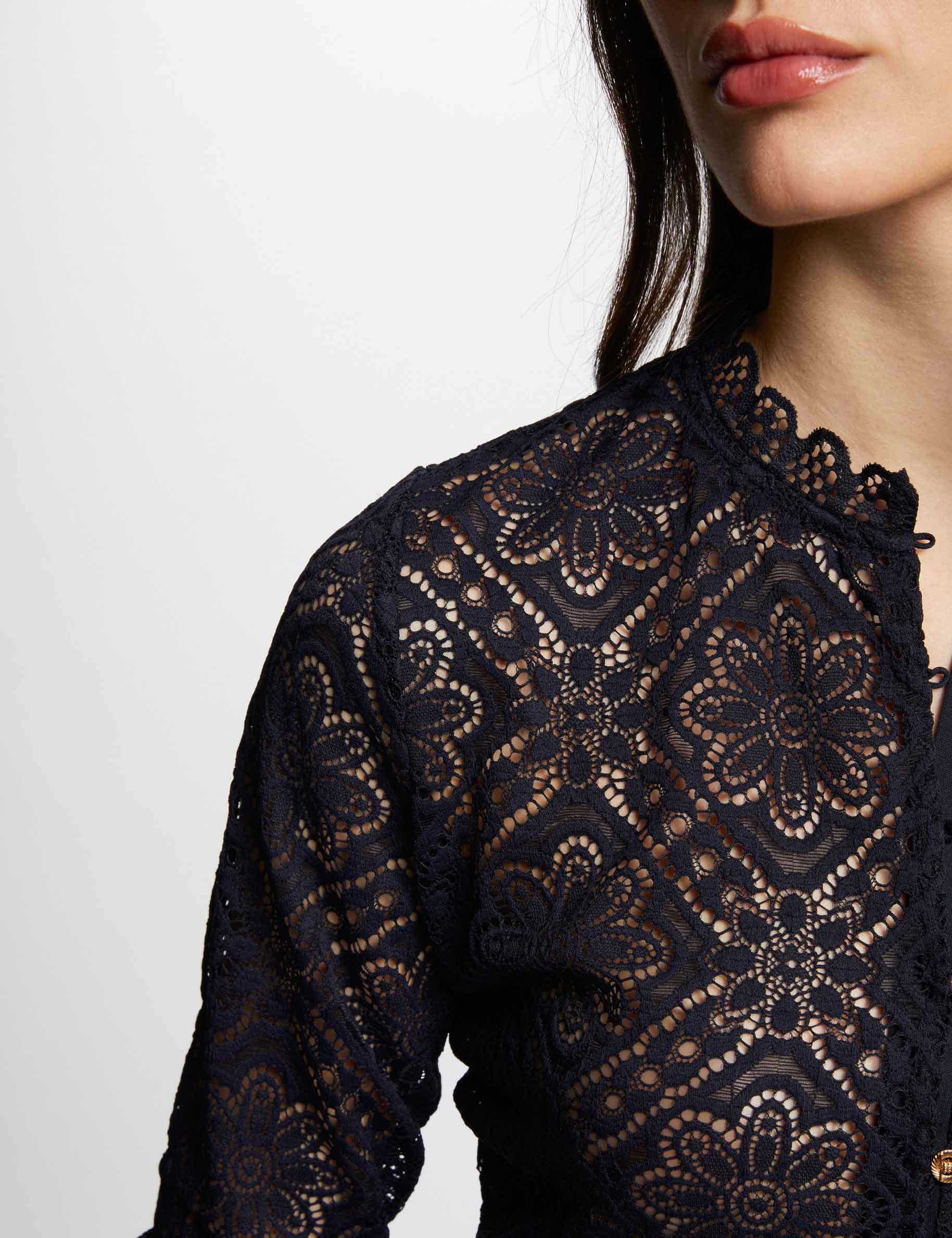 long sleeved t shirt with lace navy women Long-sleeved t-shirt with lace navy women