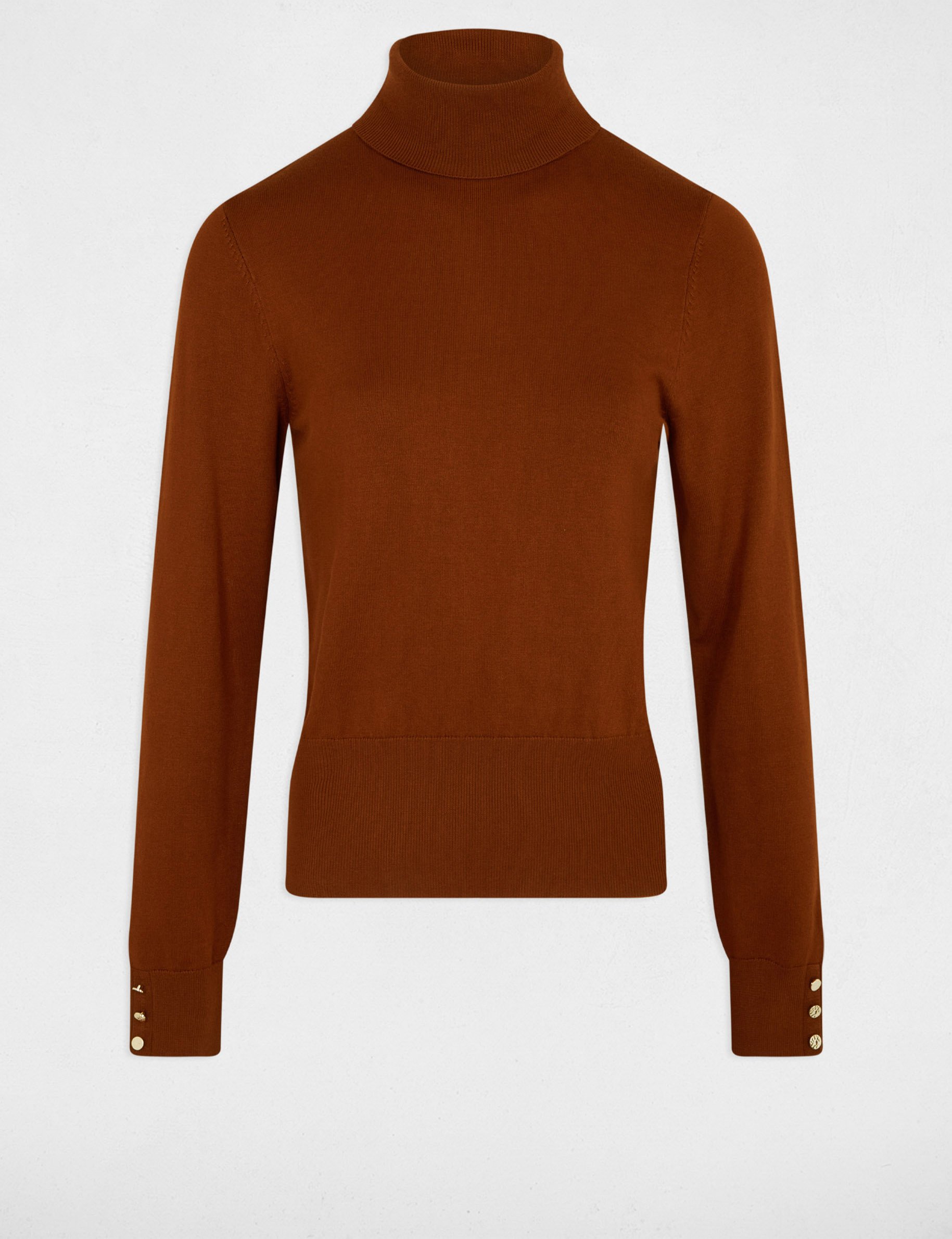 High neck sweater cognac brown women